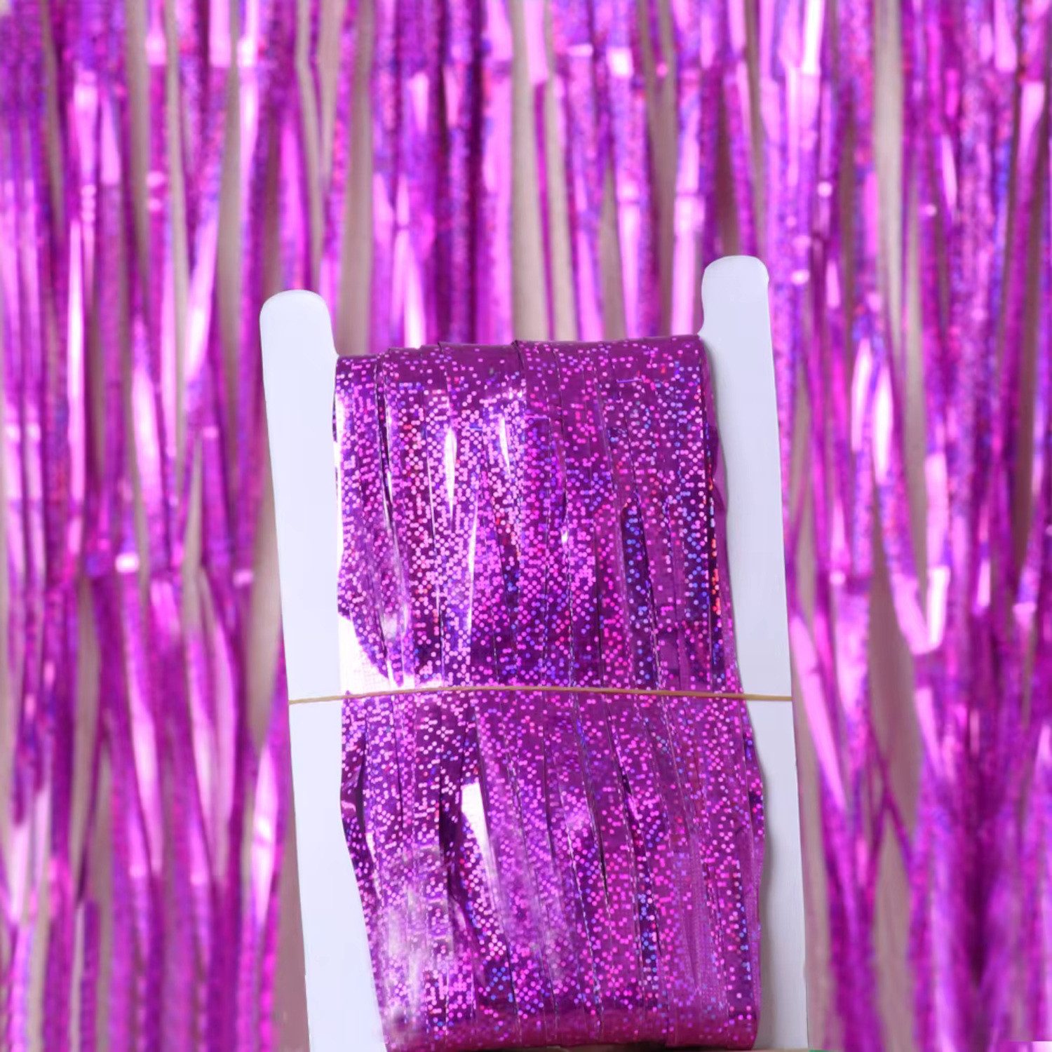Kopper-24 Türvorhang Lametta Vorhang 2 x 1 m, Lila hell glitzernd, holographisch Party Deko, Schlaufen, Folie