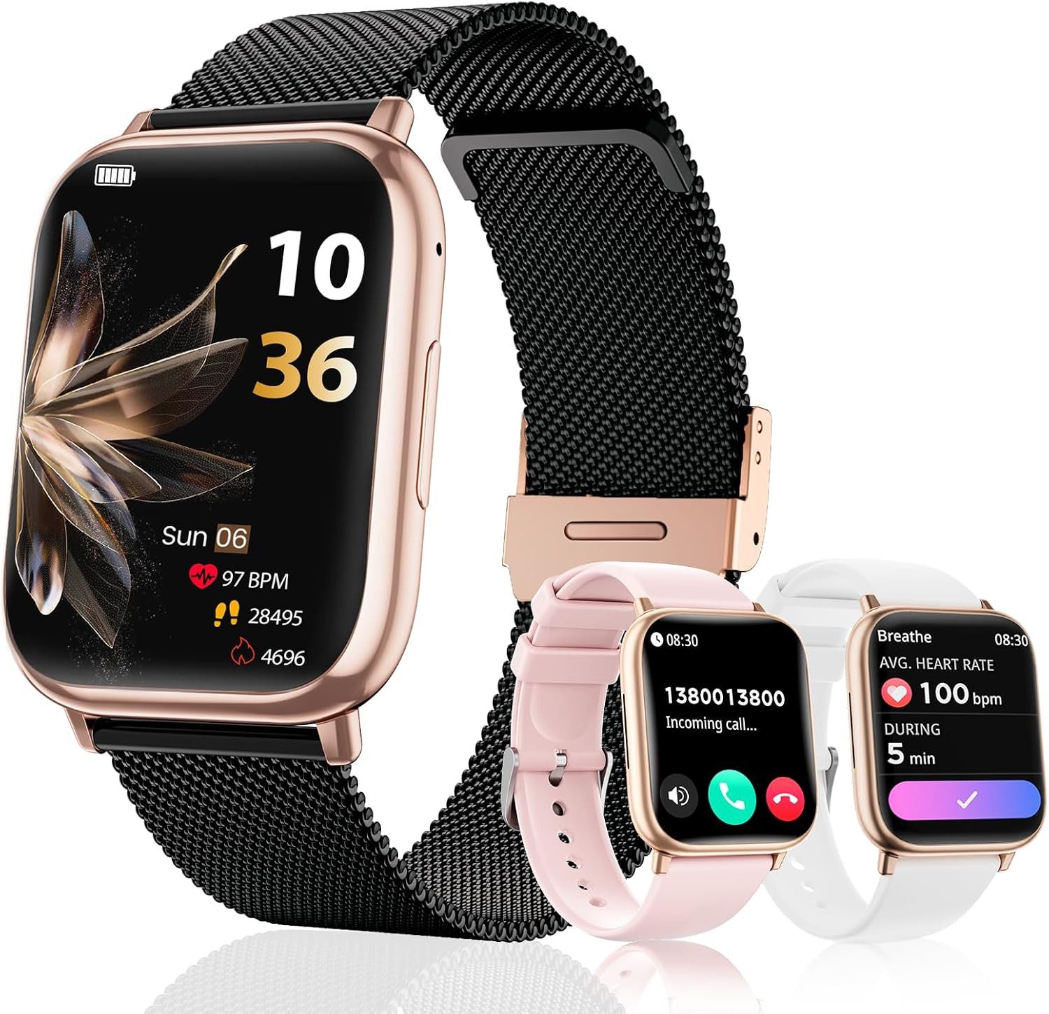 Damen"s Bluetooth Fitnessuhr; mit Telefonfunktion & 120 Sportmodi Smartwatch