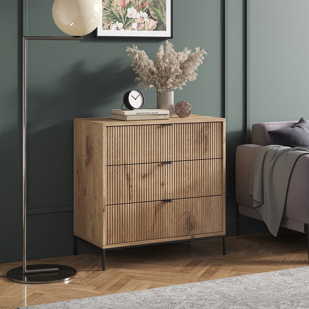 Vicco Kommode Eliza, Viking Oak, 80 x 81.2 cm mit 3 Schubladen (1 St)