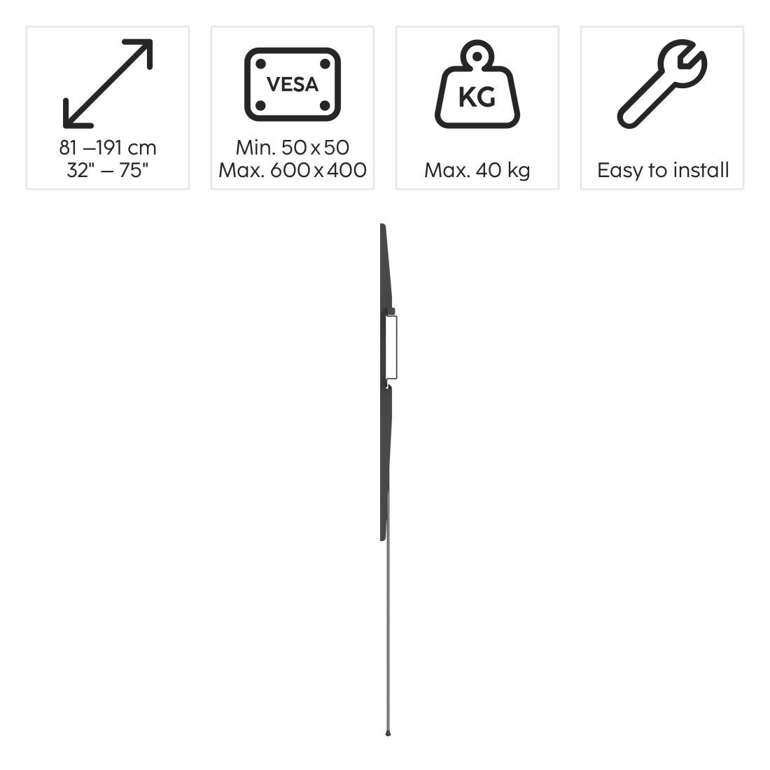 Hama TV-Wandhalterung Wandhalterung (fix, 32" - 75", VESA 600x400), (bis 75 Zoll)