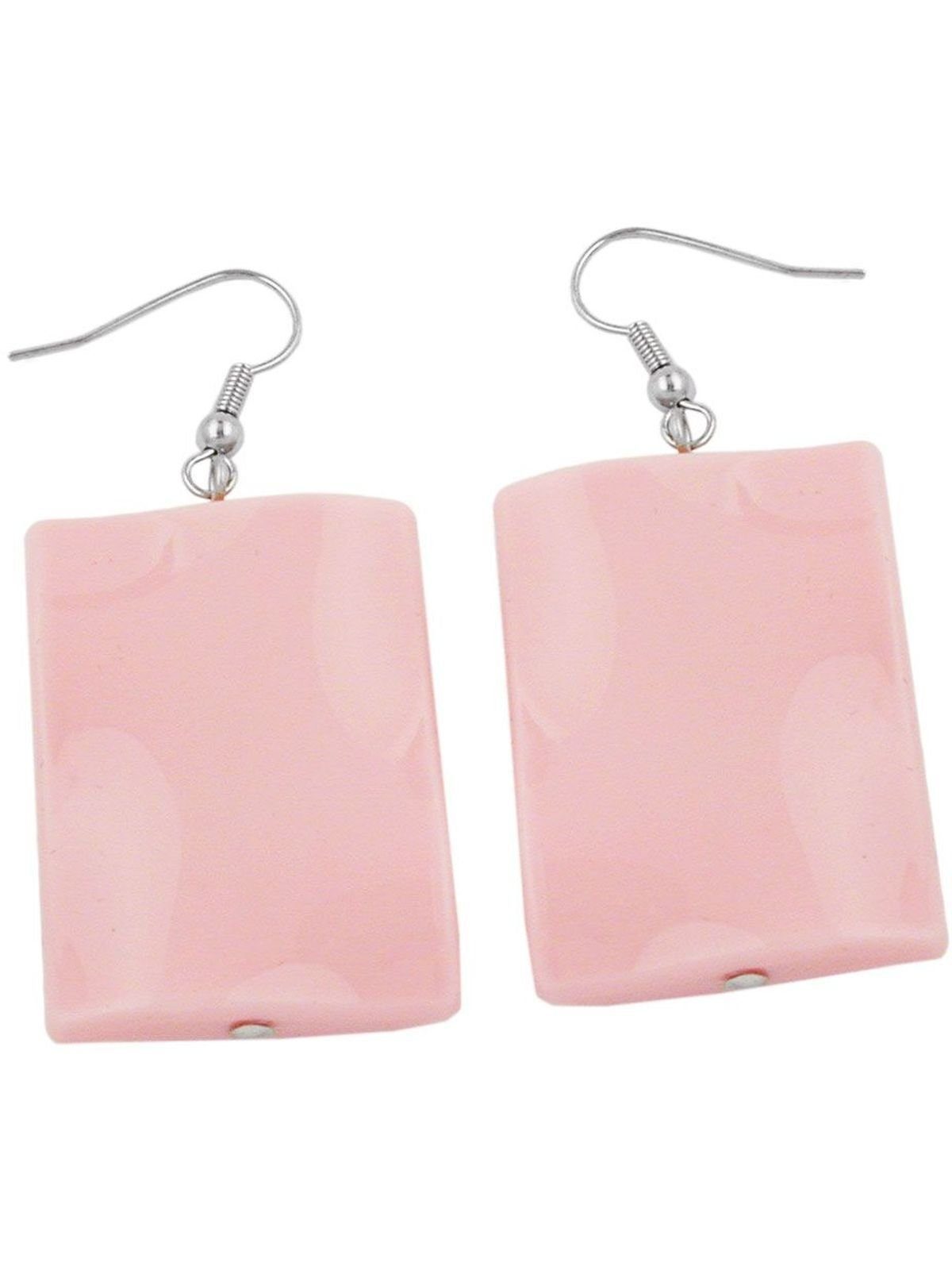 Gallay Paar Ohrhaken Ohrhänger Ohrringe 56x25mm Viereck Kunststoff gewellt rosa-glänzend (1-tlg)