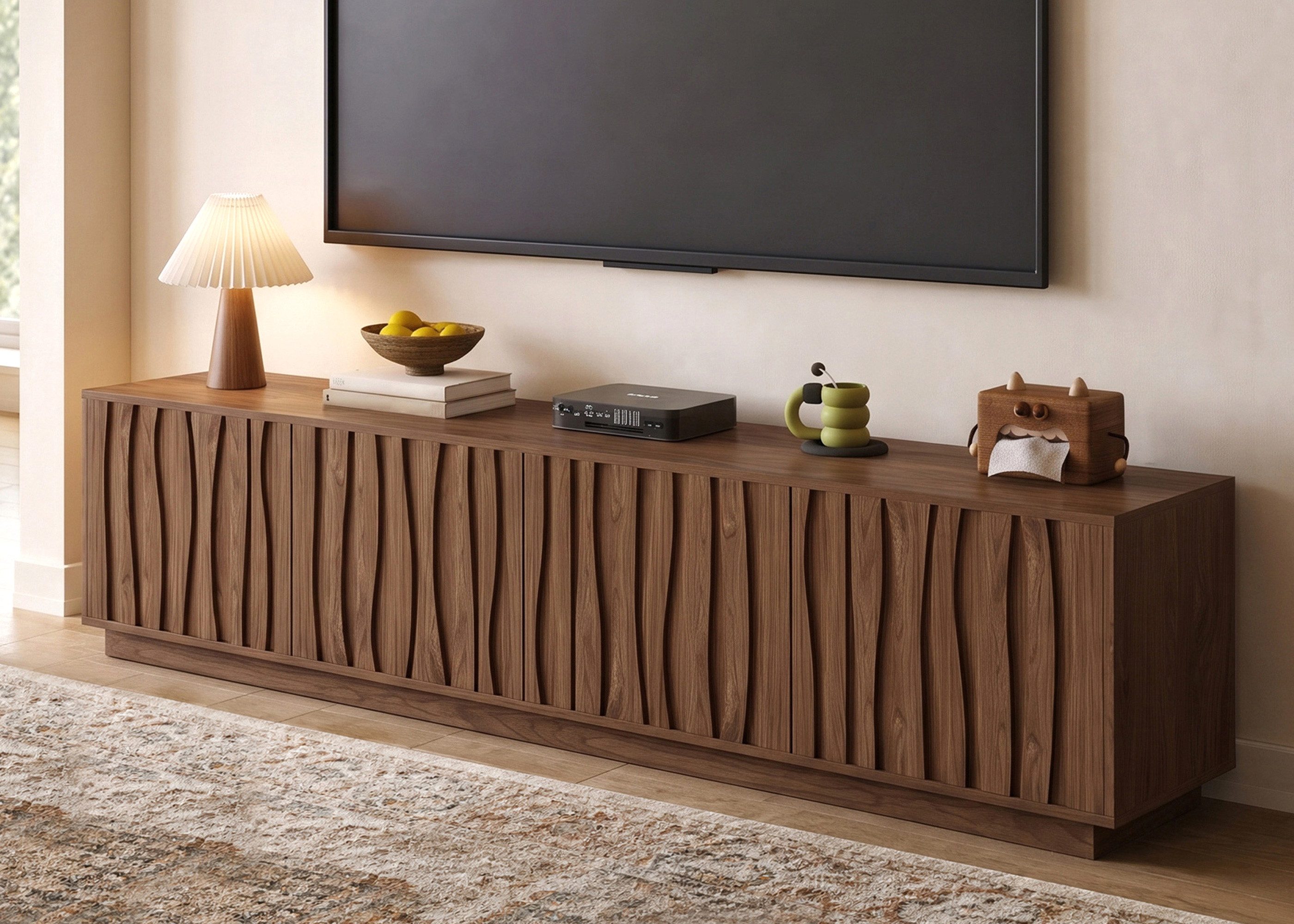 oleyluckidea TV-Schrank für 80"+ TV,TV Lowboard mit Wellenfront,TV Board 3 Schubladen, 210cm Breite 210 cm,Lowboard modernes