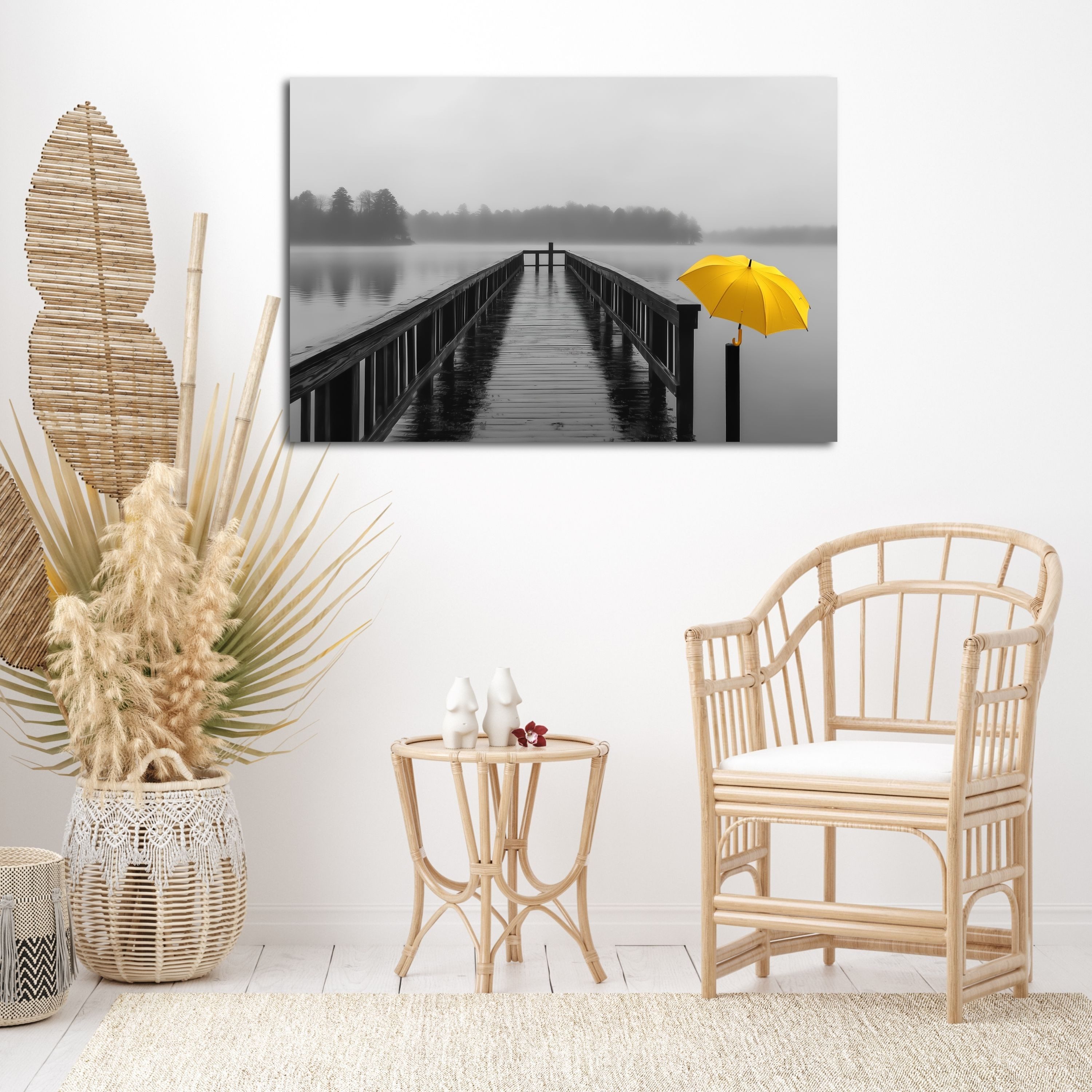 DARO Design Leinwandbild Modern Abstrakt Wandbilder XXL Wandbild Wand Deko Leinwand Bilder, (gelber Regenschirm - Bild Groß Wohnzimmer Schlafzimmer Küche Esszimmer Einteilig Querformat Fotodruck Leinwände Wanddeko Abstrakte Kunst Boho), 30x20cm