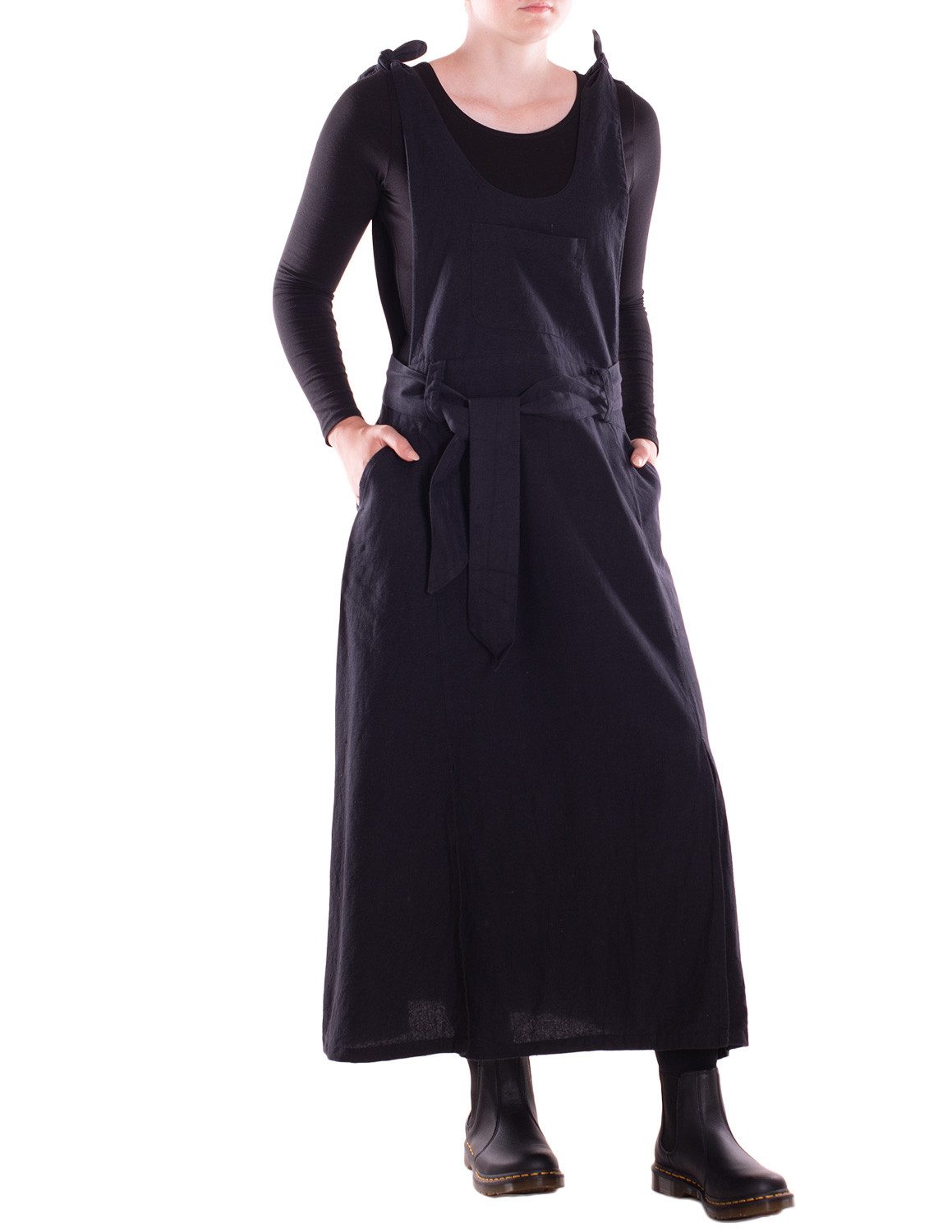 Vishes Maxikleid Langes Latzkleid Damen Handgewebt Bindeträger Gürtel Oversize Alternative Mode, Boho, Hippie, Ethno, Festival
