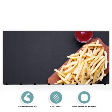 Primedeco Garderobenpaneel Magnetwand und Memoboard aus Glas Pommes und Ketchup