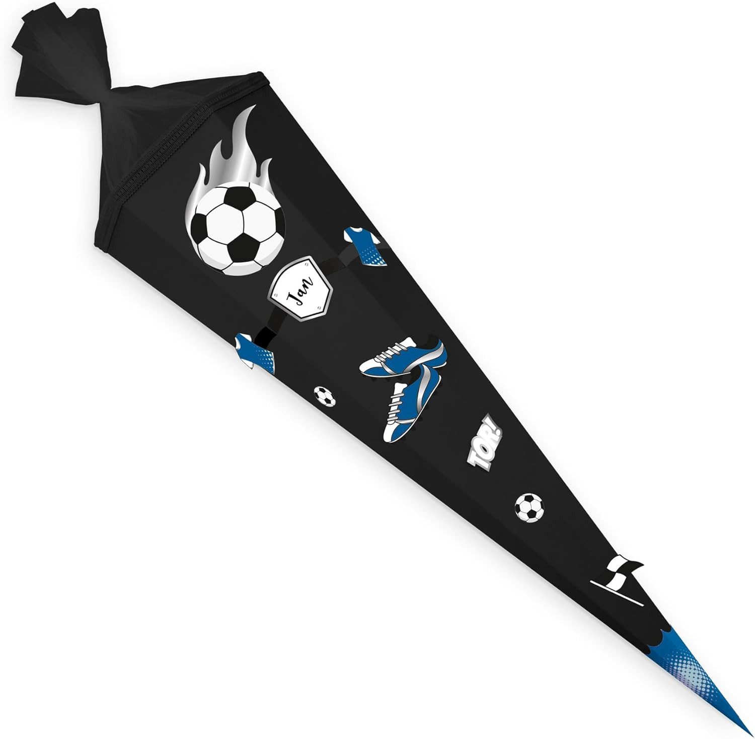itenga Schultüte itenga DEKO-SET FUSSBALL blau weiß mit Bastel SCHULTÜTE 85 cm sechseck