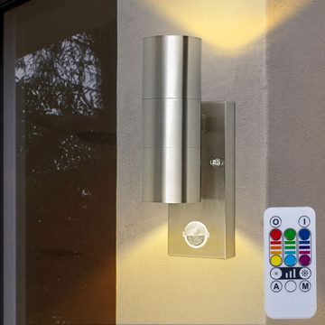 etc-shop Außen-Wandleuchte, Leuchtmittel inklusive, Warmweiß, Farbwechsel, 2er Set Außen Wand Lampen Hof Leuchten Sensor Fernbedienung im Set