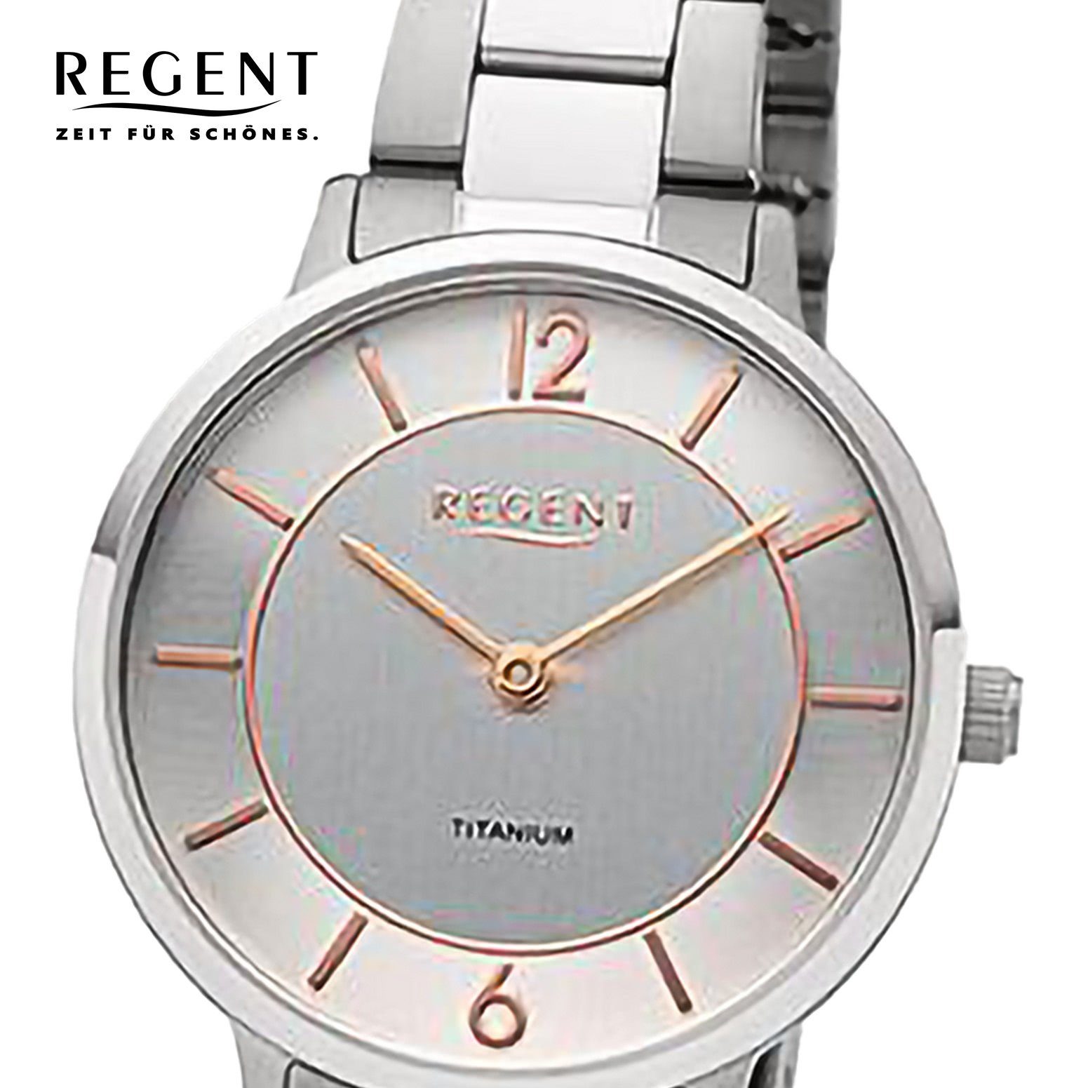 Regent Regent Damen Armbanduhr Analog, (Analoguhr), Damen Armbanduhr rund, extra groß (ca. 31,5mm), Metallarmband