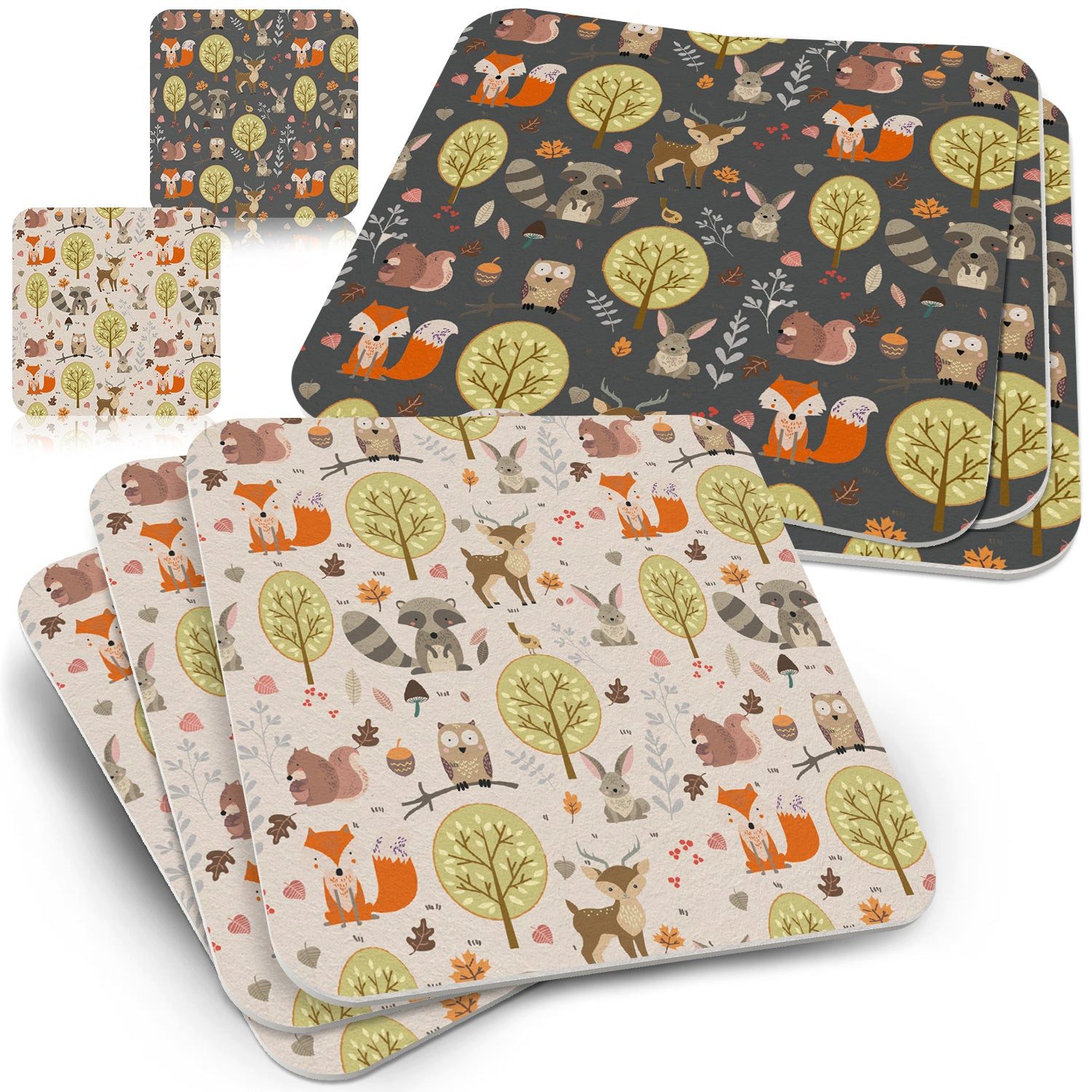 Funke & Brand Bierdeckel Waldtiere - 50x Untersetzer eckig - niedliche Tiere aus dem Wald