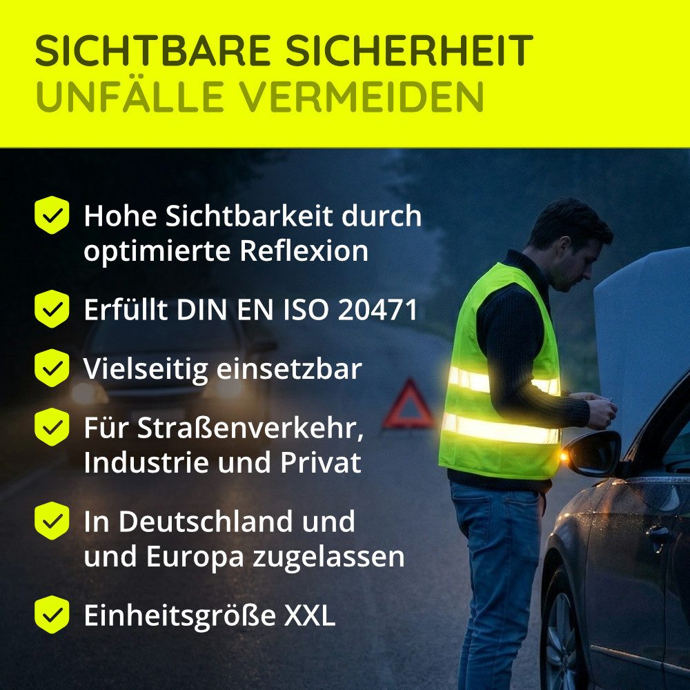 FLEXEO Warnweste DIN EN ISO 20471 (8-tlg) Sicherheitsweste fürs Auto PKW günstig online kaufen