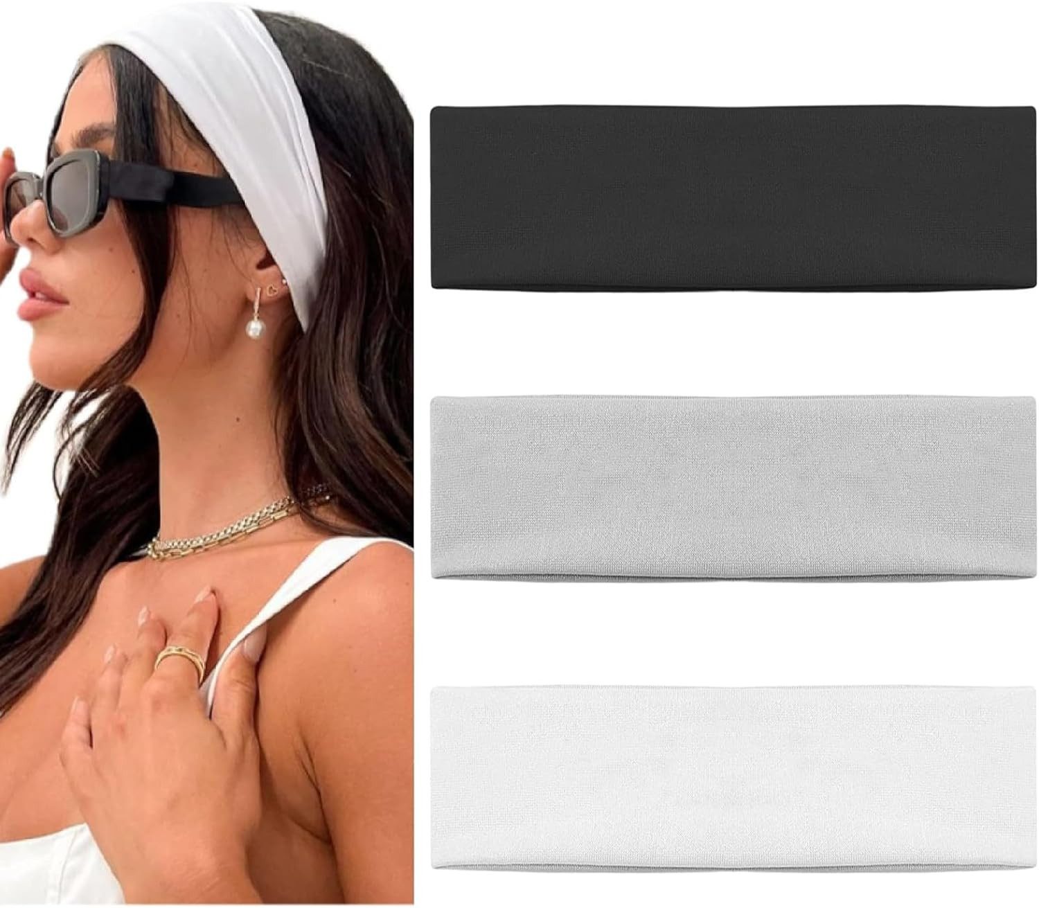 Coonoor Haargummi Yoga Headbands, Elastische Haarbänder, Rutschfest Haarband Damen, 3-tlg.