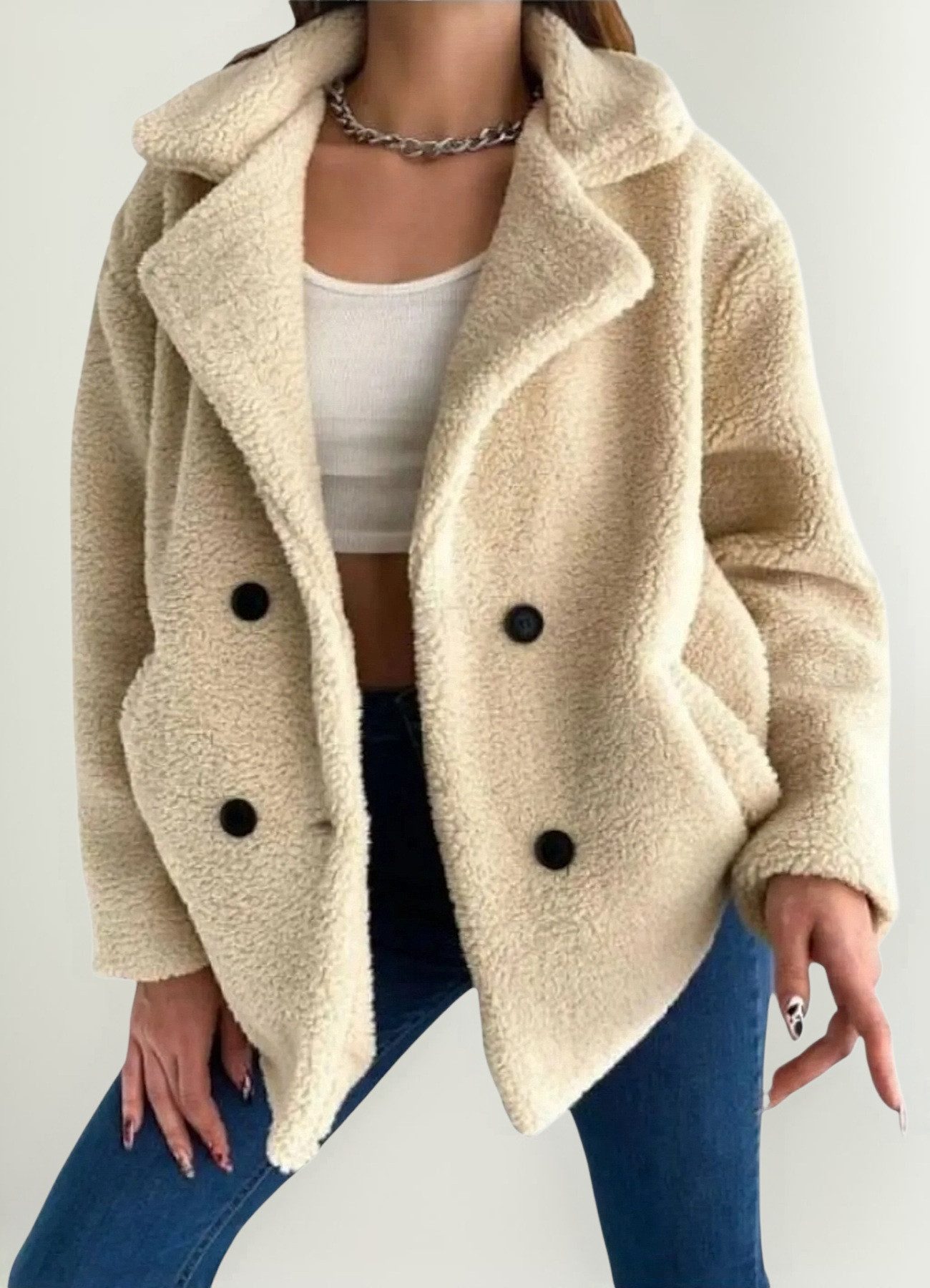 Plüschjacke Oversize Damen Jacke Kuschelig