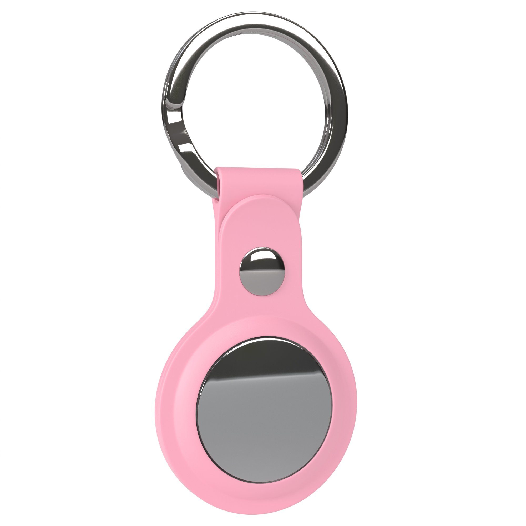 Hülle Schlüsselanhänger kompatibel Silikon CASE Apple Ring Anhänger aus EAZY AirTag, Rosa Tasche mit Airtags Schlüsselring Kratzfeste