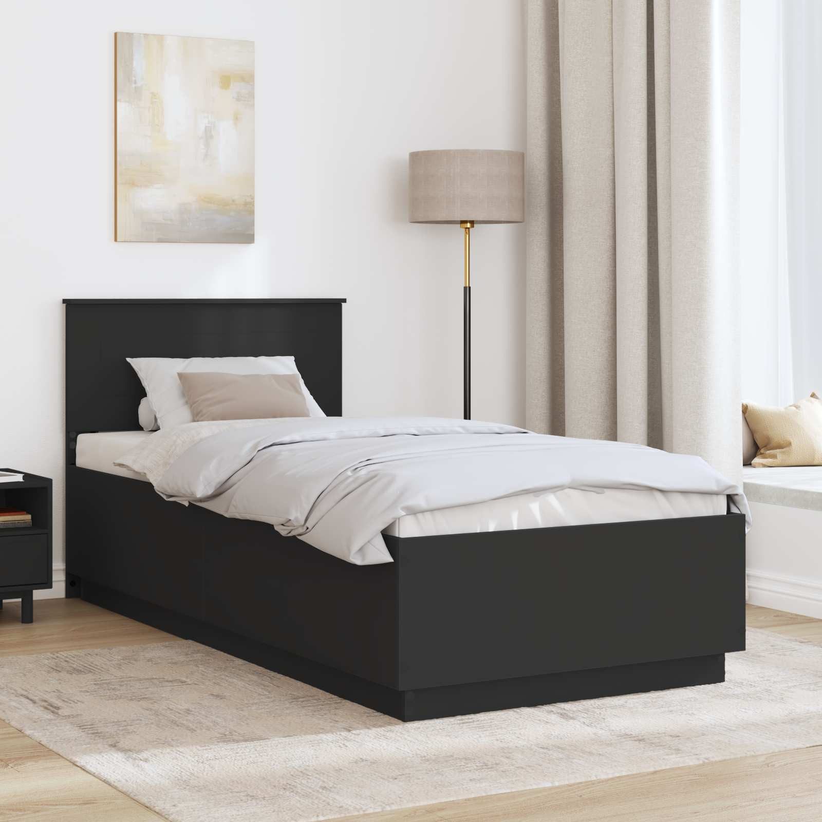 vidaXL Bettgestell Bettrahmen mit Kopfteil Schwarz 90 x 200 cm Holzwerkstoff (1-tlg)