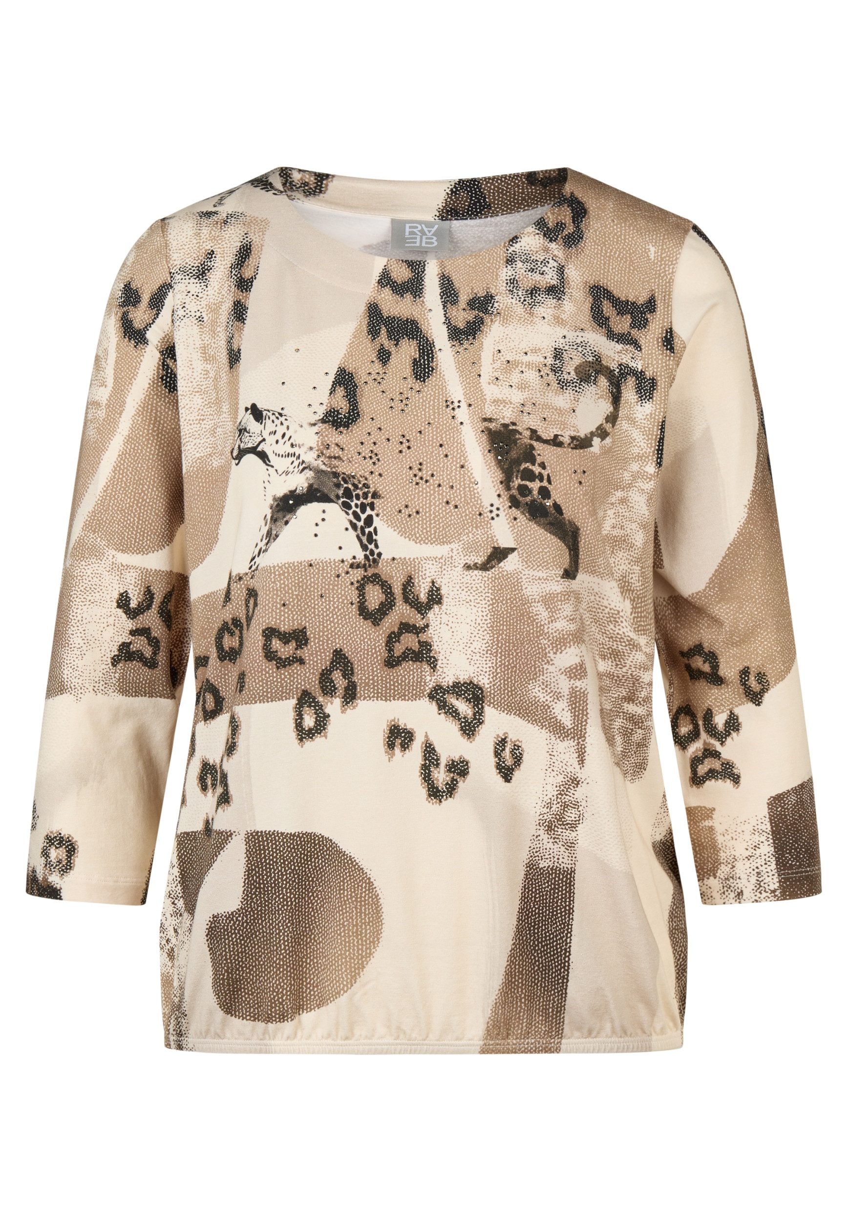 Rabe Langarmshirt - Modisches T-Shirt mit Animal Print und Strassdetails für Damen