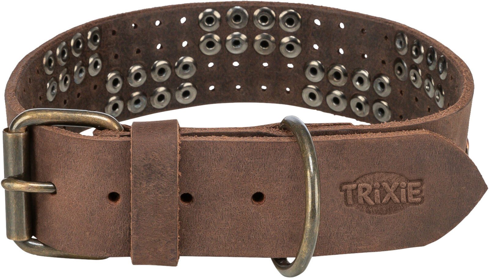 TRIXIE Hunde-Halsband Rustic Fettleder-Halsband Nieten, extra breit - dunkelbraun - 34–40 cm, Leder