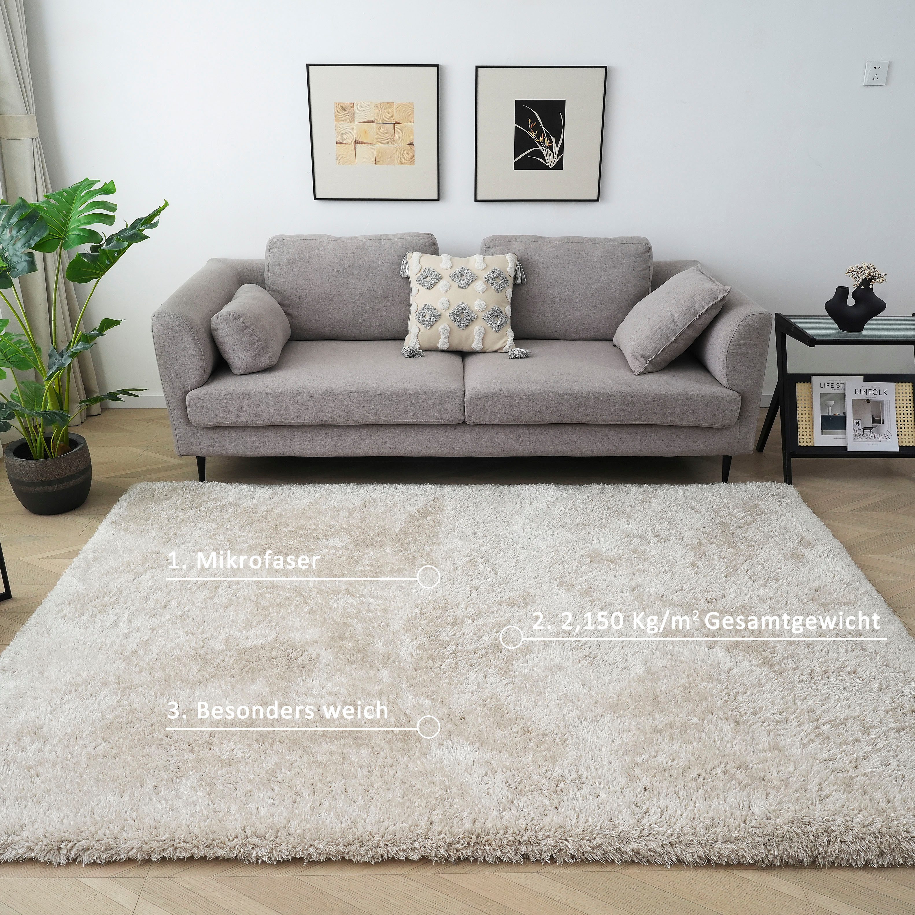 OTTO home Hochflor-Teppich Micro Shaggy, aus weicher Mikrofaser, rechteckig, Höhe: 53 mm, weich, flauschig, Uni-Farben, Wohnzimmer, Schlafzimmer, Kinderzimmer
