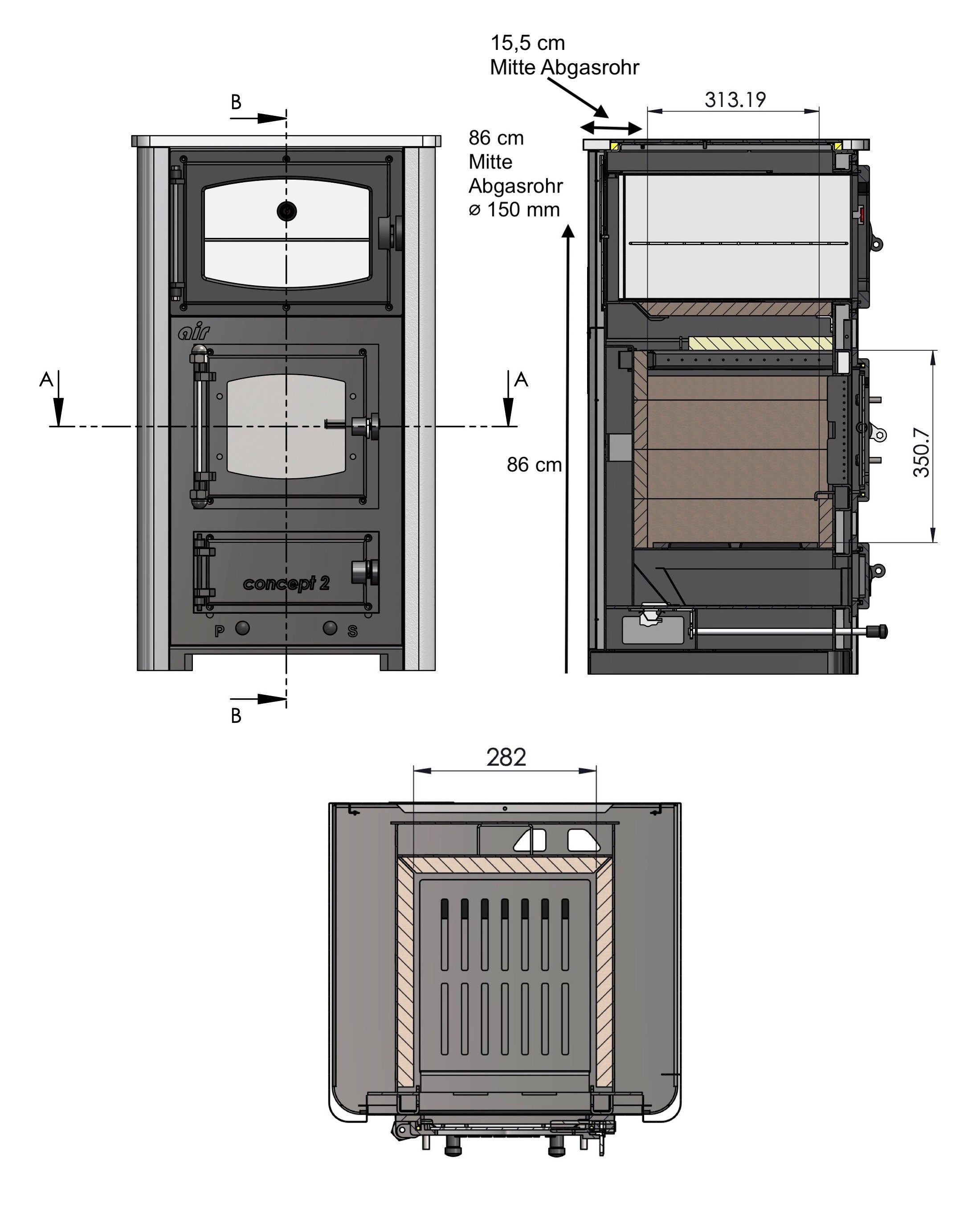 ABC Proizvod Kaminofen 10 Herdplatte und kW, 10,00 Air Mini mit 2 Backfach Kaminofen kW Kamin Concept