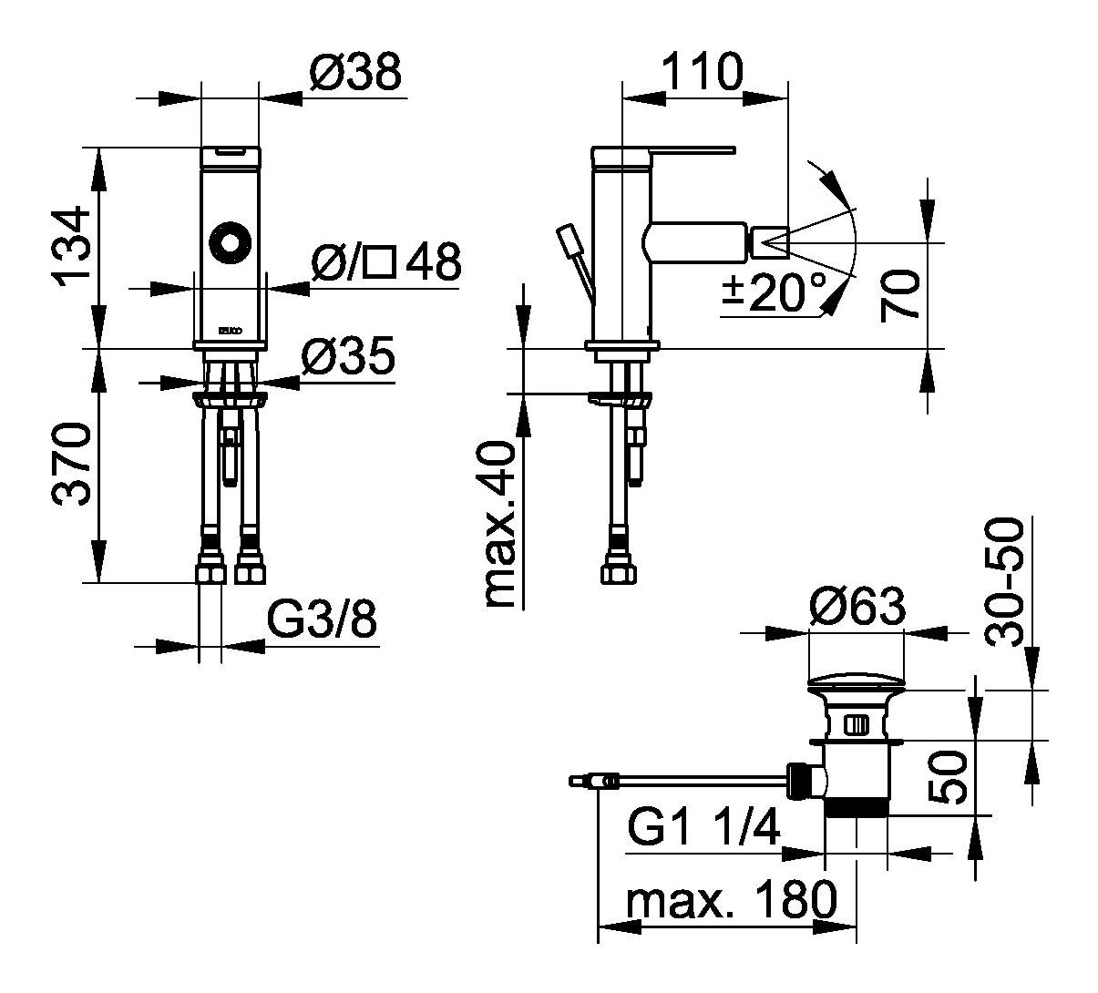 mit Einhebel Griff mit Bidetarmatur IXMO Verchromt Flat Zugstangen-Ablaufgarnitur - Keuco