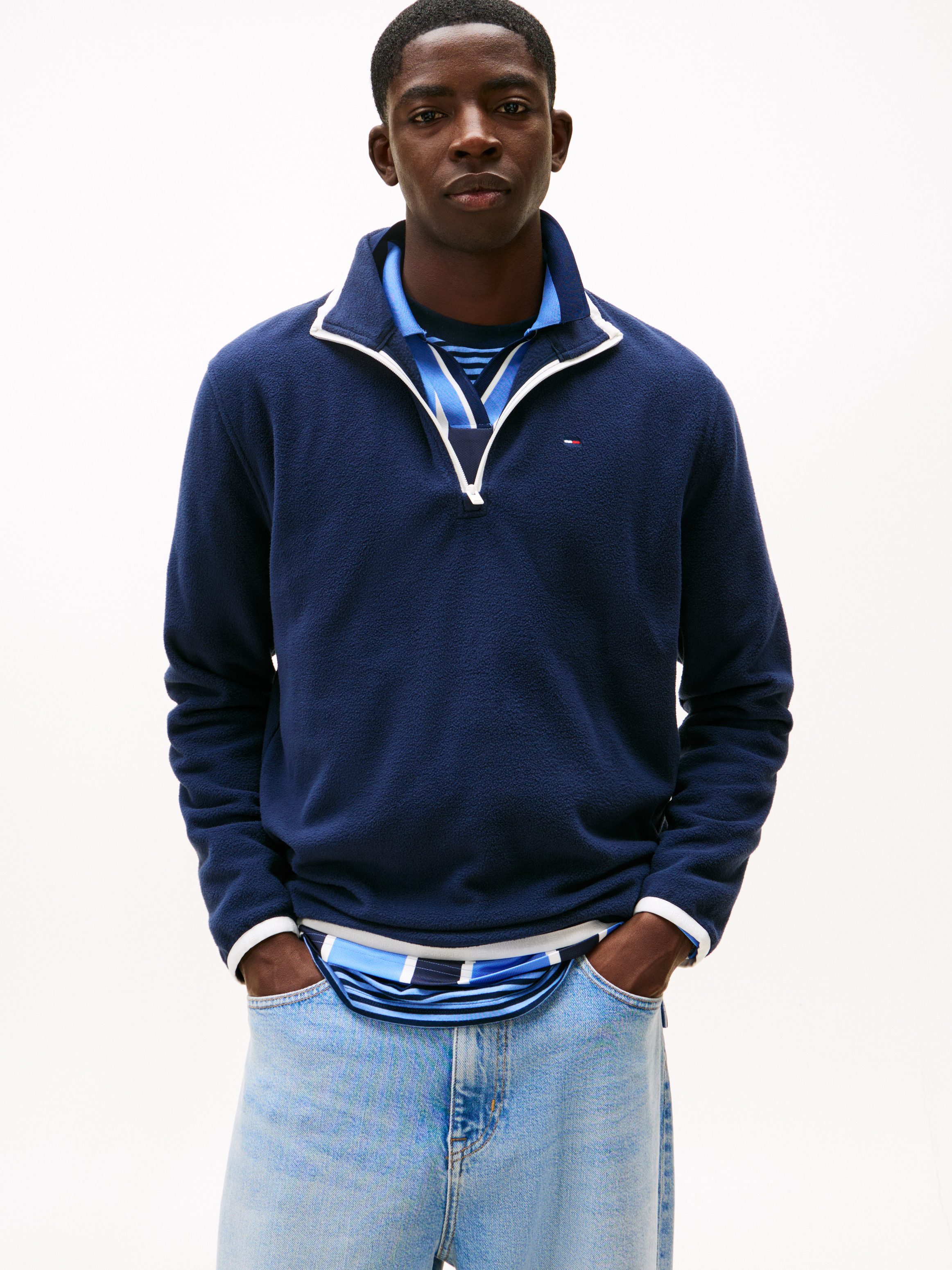 Tommy Jeans Fleecepullover TJM FLAG POLAR FLEECE normale Passform, Troyer günstig online kaufen