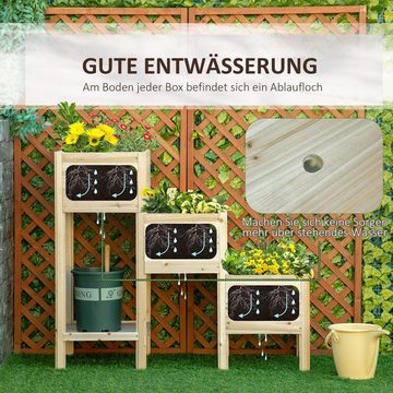 Outsunny Hochbeet 3 Etagen Pflanzkasten aus Holz (Blumenwagen, 1 St., Pflanzkübel), für Garten, Balkon, Naturholz