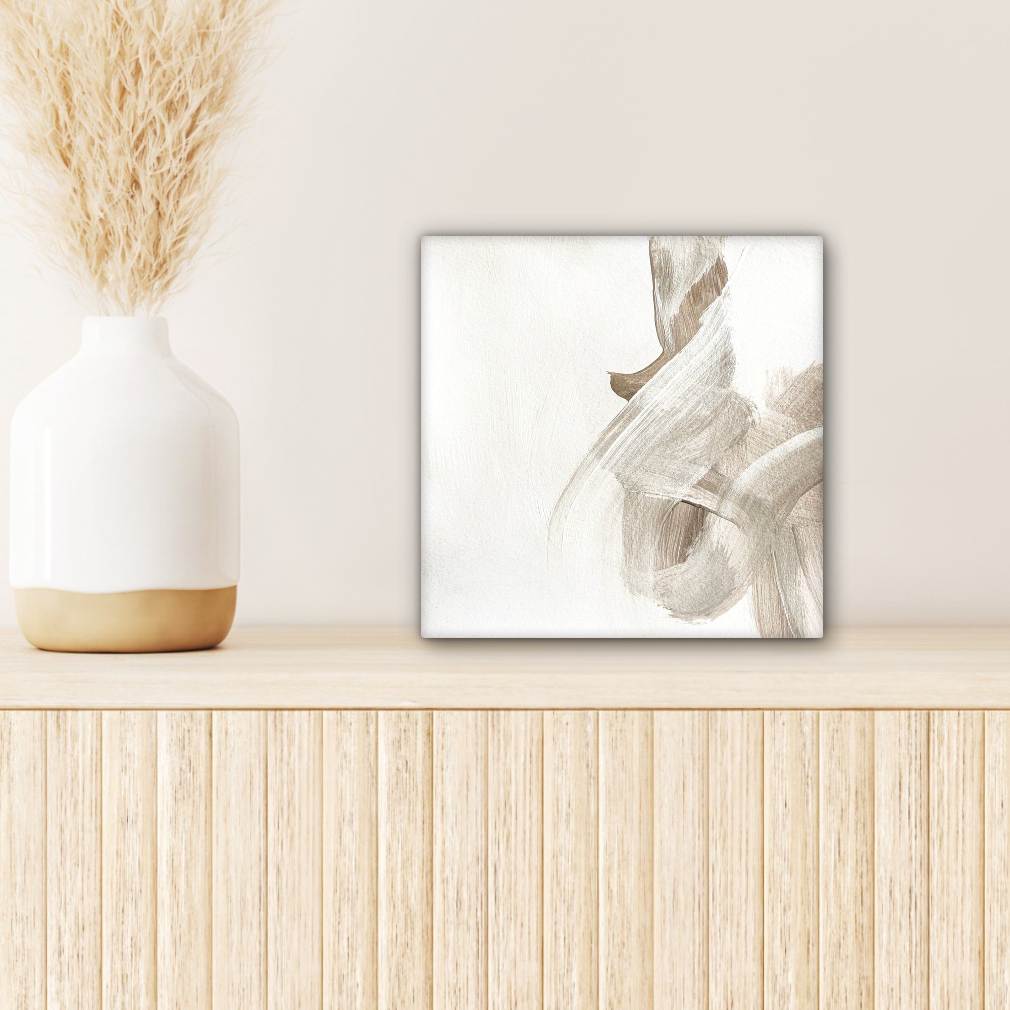 OneMillionCanvasses® Leinwandbild Leinwand Abstrakt - - Bilder Moderne St), Schlafzimmer, 20x20 cm Kunst Wohnzimmer für (1 Beige