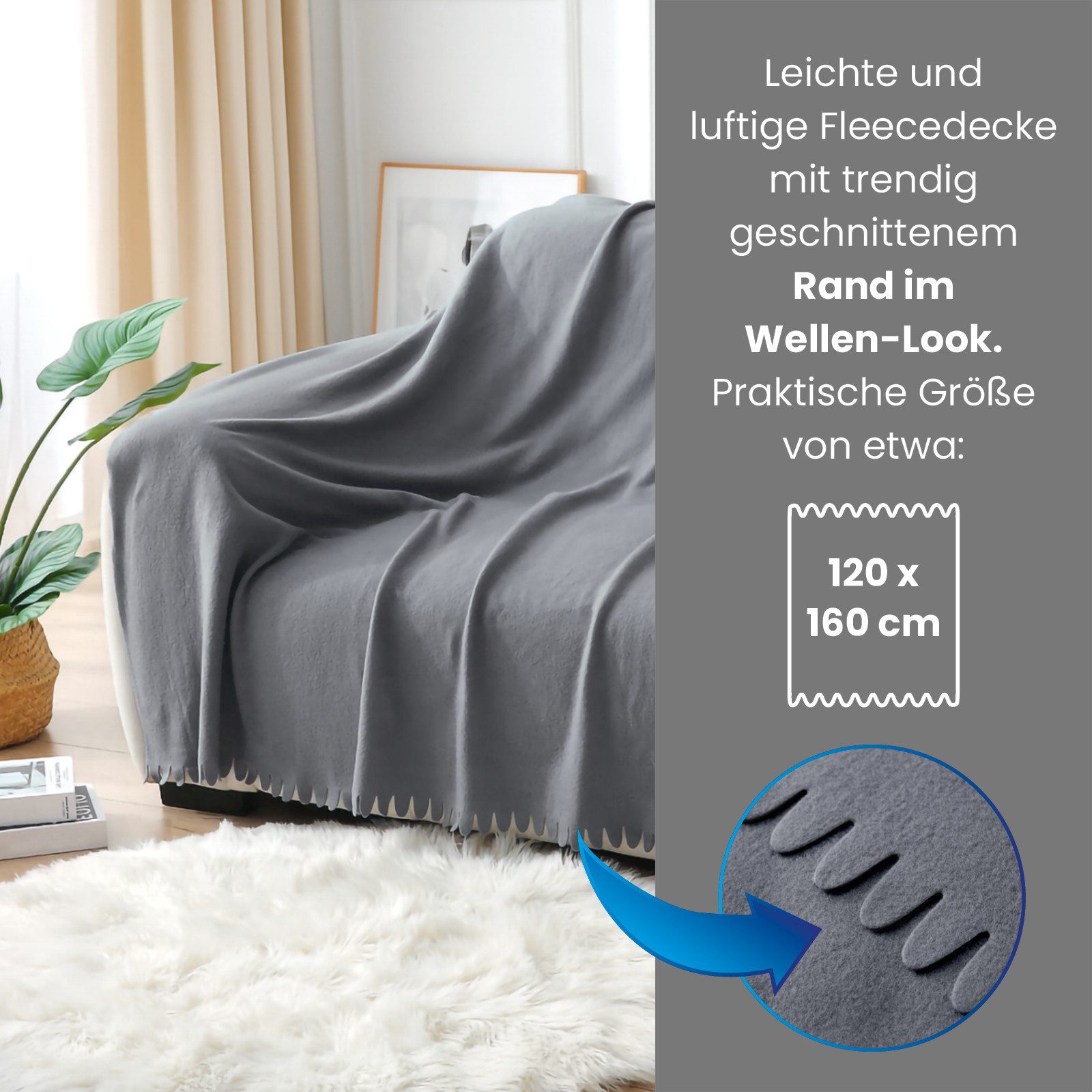 Wohndecke 3er Set Fleecedecke WAVE ca. 120x160, wometo, OEKO-TEX®, Fleecede günstig online kaufen