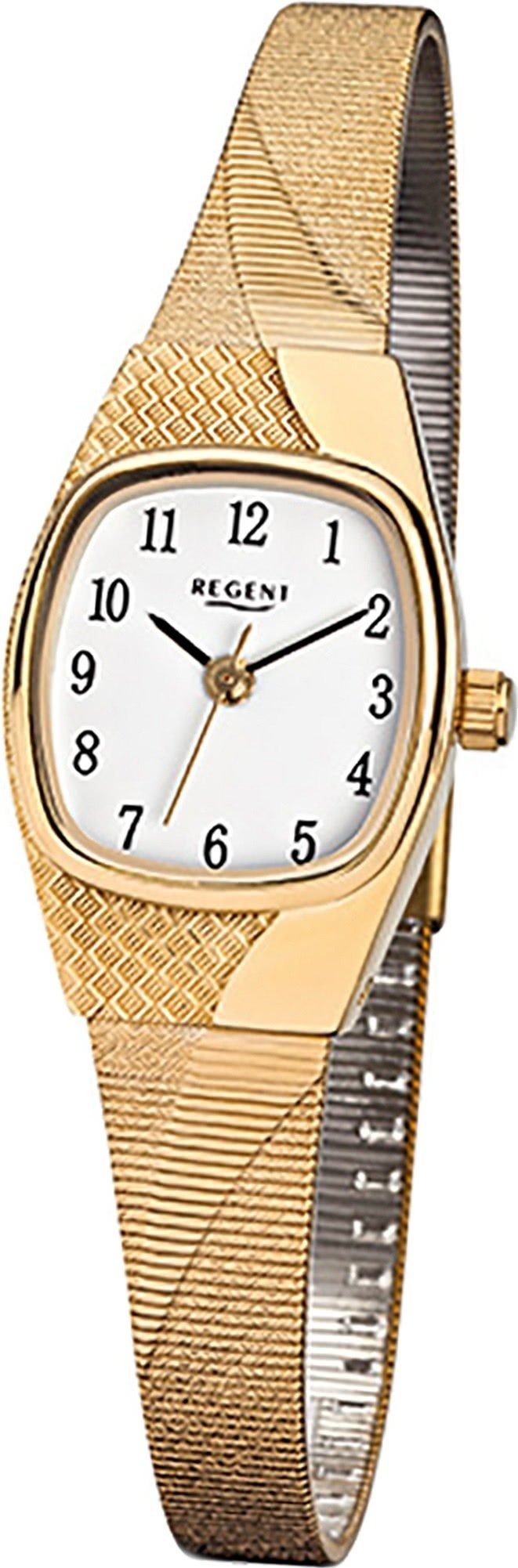 Edelstahlarmband Quarzuhr, eckiges Edelstahl Quarzuhr Gehäuse, Regent tonneau, 19mm) Regent Uhr (ca. Damenuhr F-624 gold, Damen
