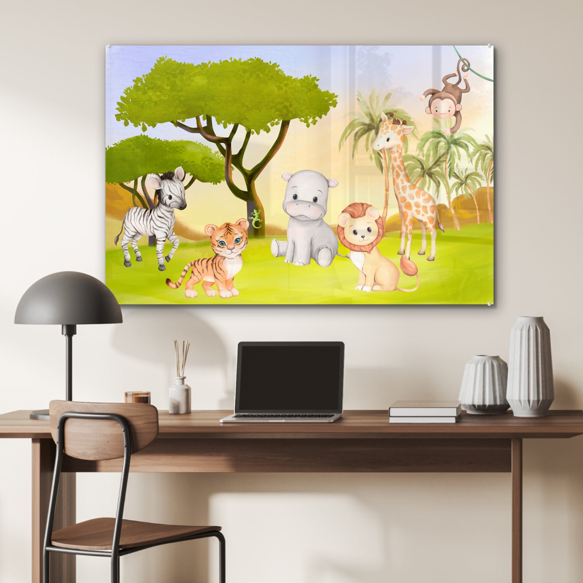 Kind, Tiere (1 Schlafzimmer - St), - Dschungel Wohnzimmer & MuchoWow Acrylglasbilder Acrylglasbild