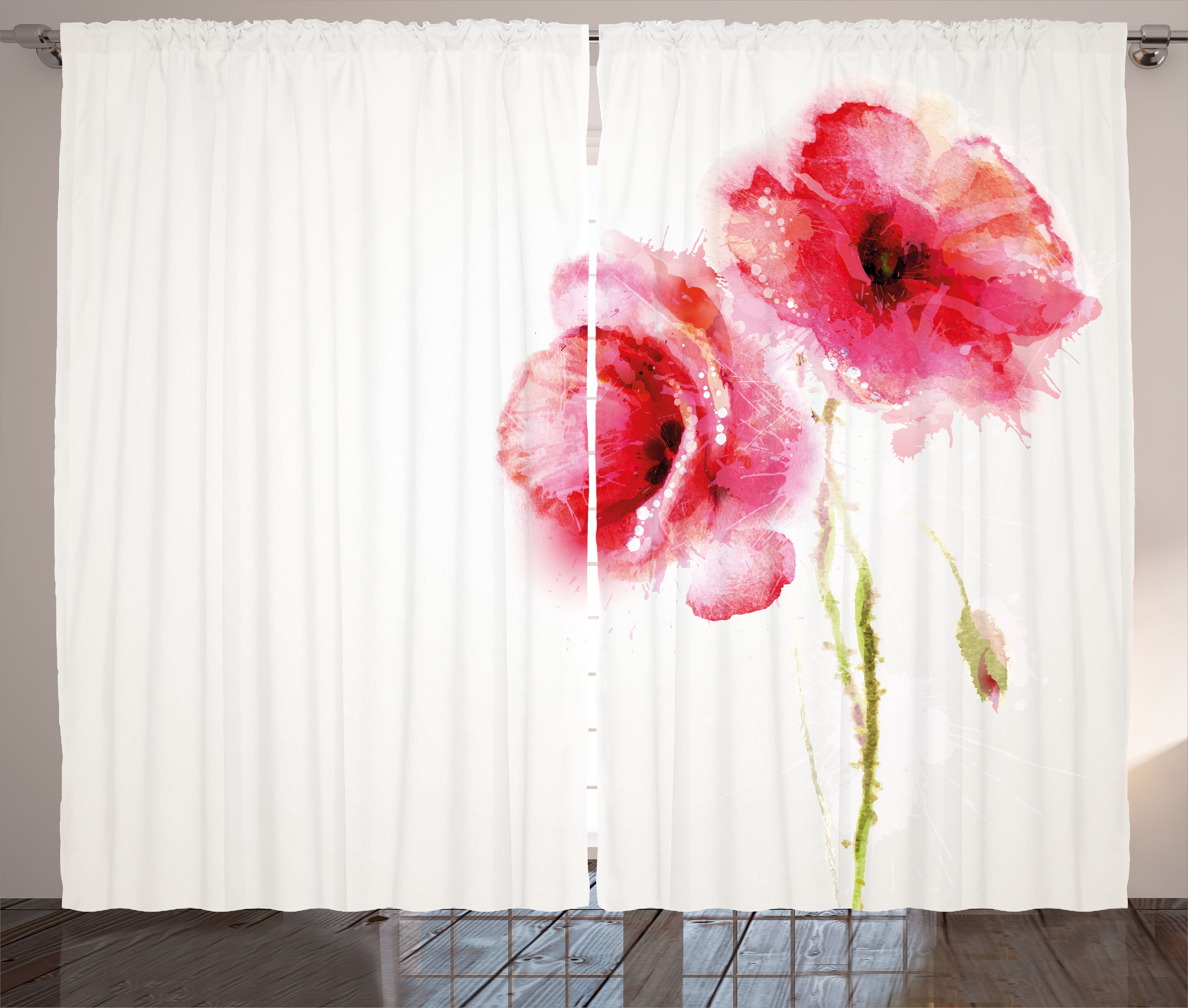 Gardine Schlafzimmer Kräuselband Vorhang mit Schlaufen und Haken, Abakuhaus, Blume Rote Mohnblumen Vivid Frühling | Fertiggardinen