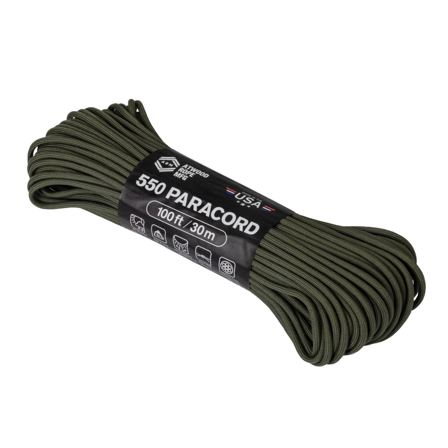 Helikon-Tex Paracord 550 Fallschirmschnur, 30m, Olive, bis 250 kg belastbar Abspannleine (1-tlg), Длина: 30m; Belastbar bis 250 kg