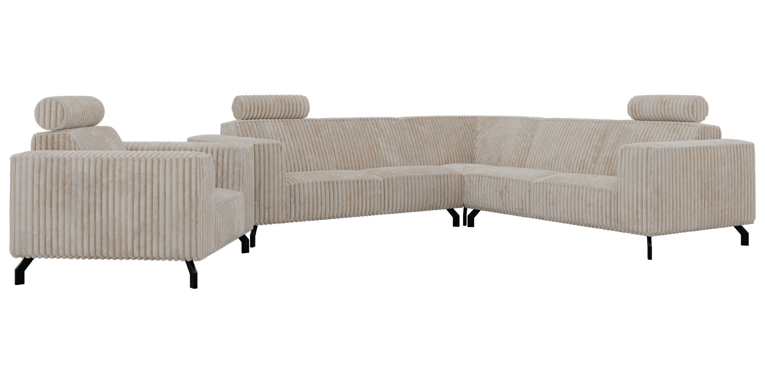 MKS MÖBEL Polstergarnitur VESANO, (Set, L-förmiges 4-Sitzer-Ecksofa mit Sessel), Möbelgarnitur mit verstellbaren Kopfstützen