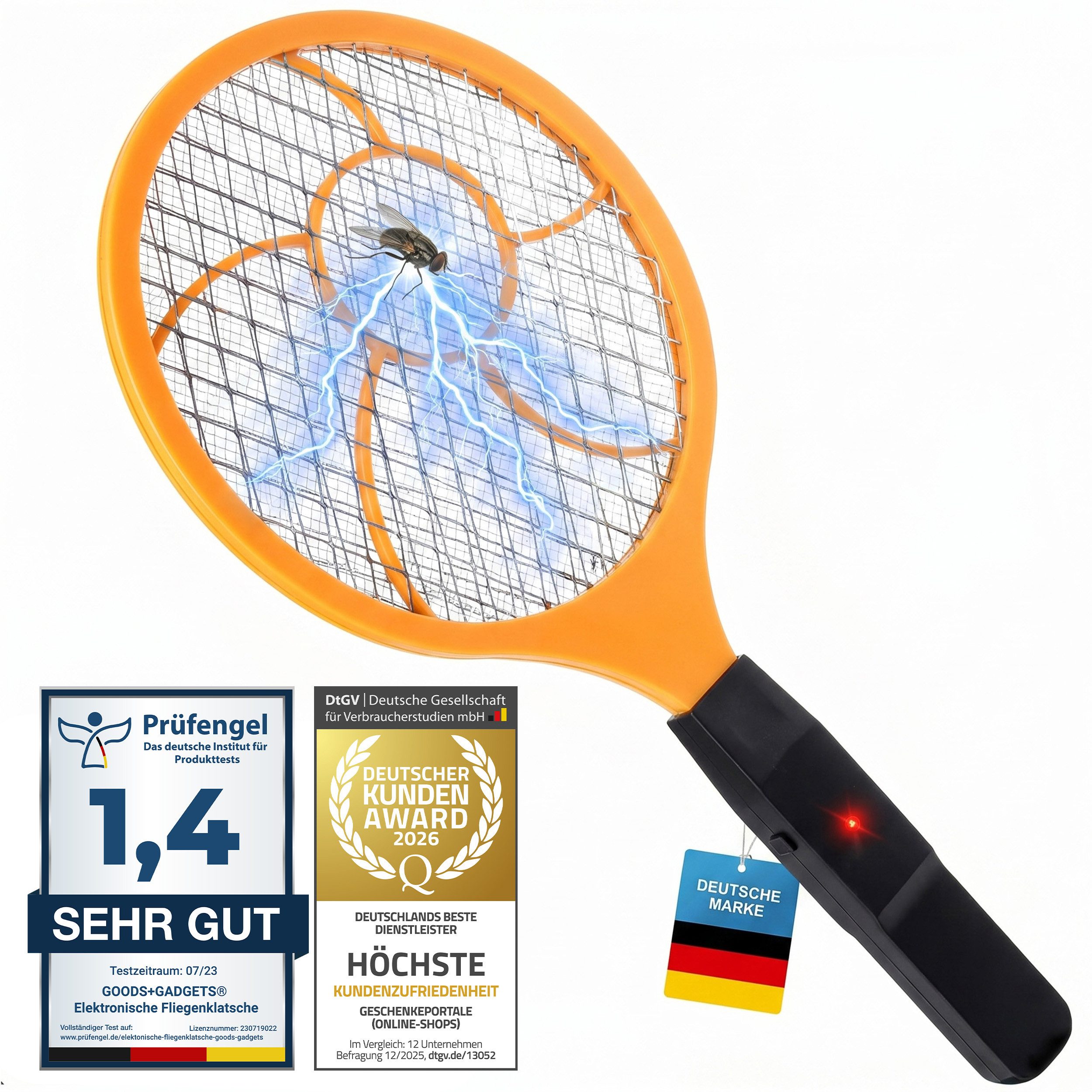Goods+Gadgets Fliegenklatsche GOODS+GADGETS Insektenklatsche Batterie - Elektrische Fliegenklatsche, Elektro Fliegenfänger