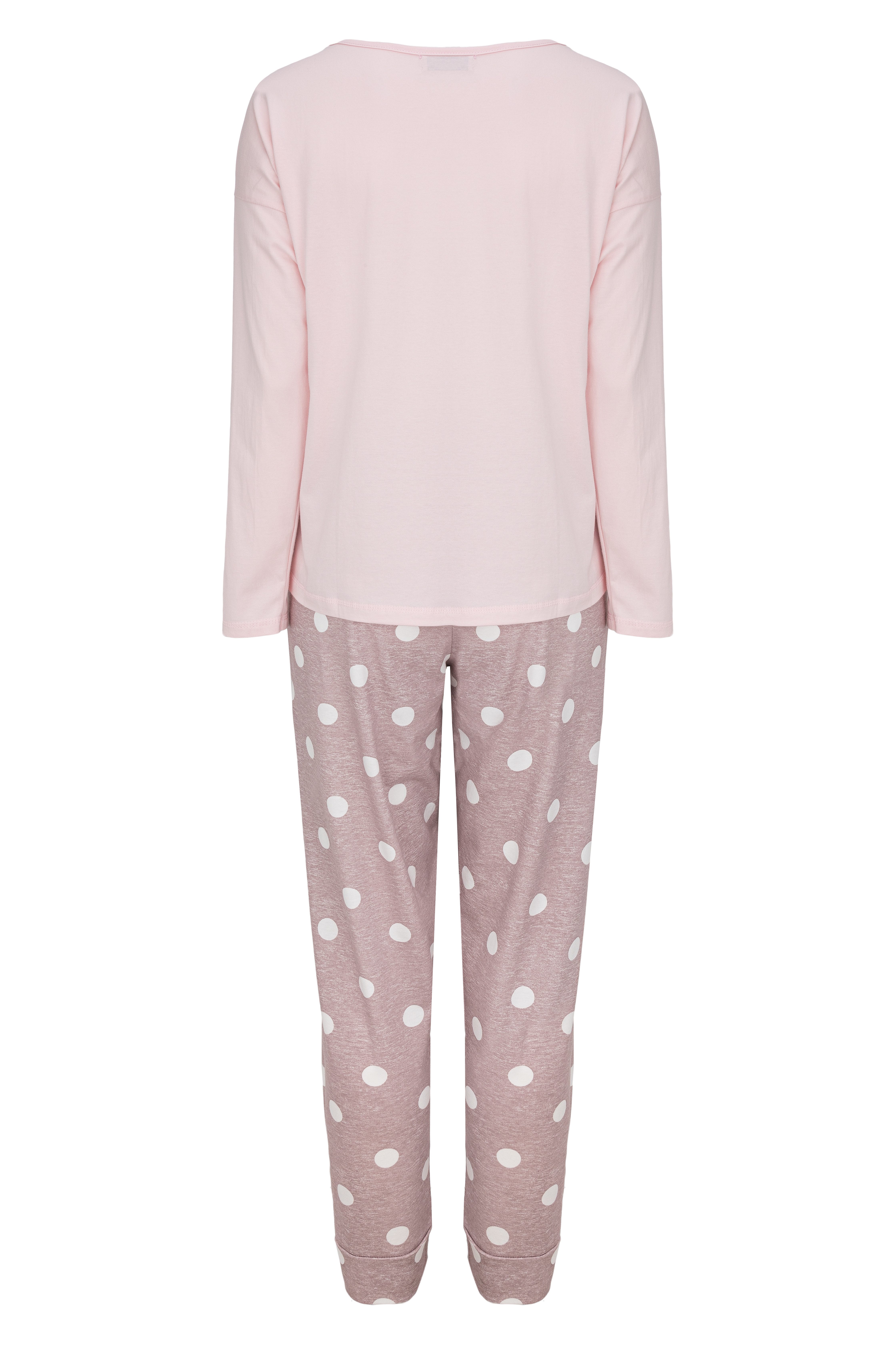 Mademoiselle Sommeil Pyjama Schlafanzug mit zartrosa Oberteil & Hose in hellrosa (2 tlg., 1 Stück) mit weißen Punkten