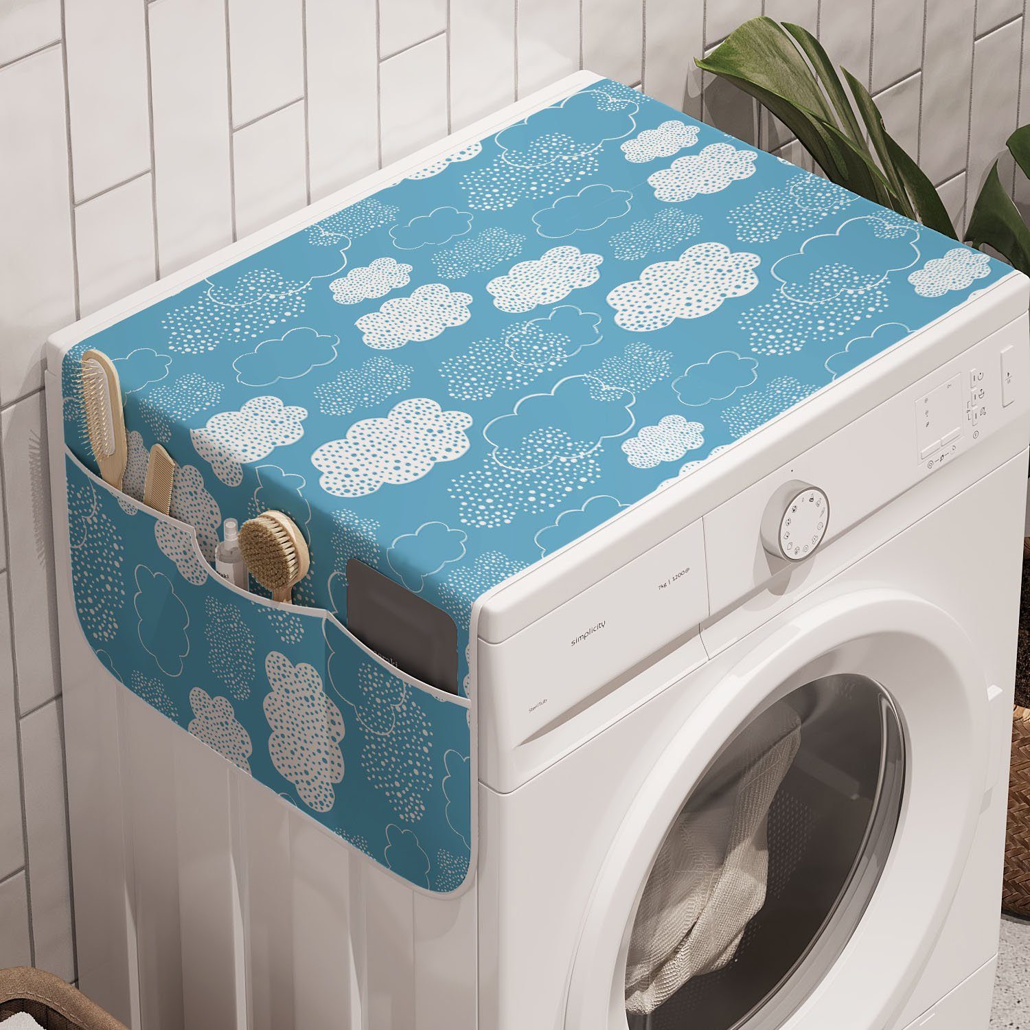 Abakuhaus Badorganizer Anti-Rutsch-Stoffabdeckung für Waschmaschine und Trockner, Blauer Himmel Gepunktete Fluffy Illustration