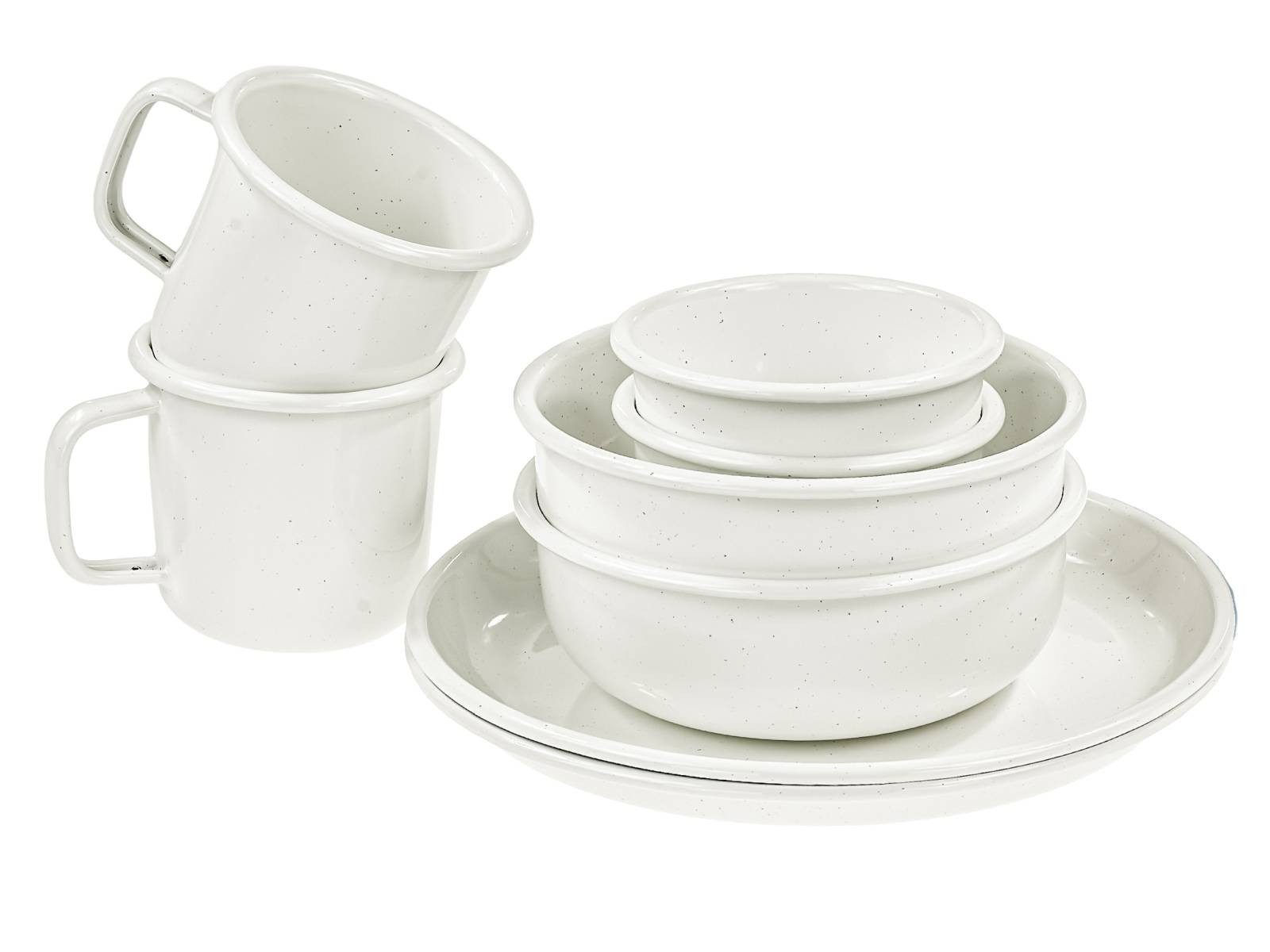 Barebones Geschirr-Set "Rolled Emaille" für 2 Personen Camping Outdoor Picknick Garten (8-tlg), 2 Personen, Metall, Campinggeschirr Set, 8 Teile aus Emaille in hochwertiger Qualität