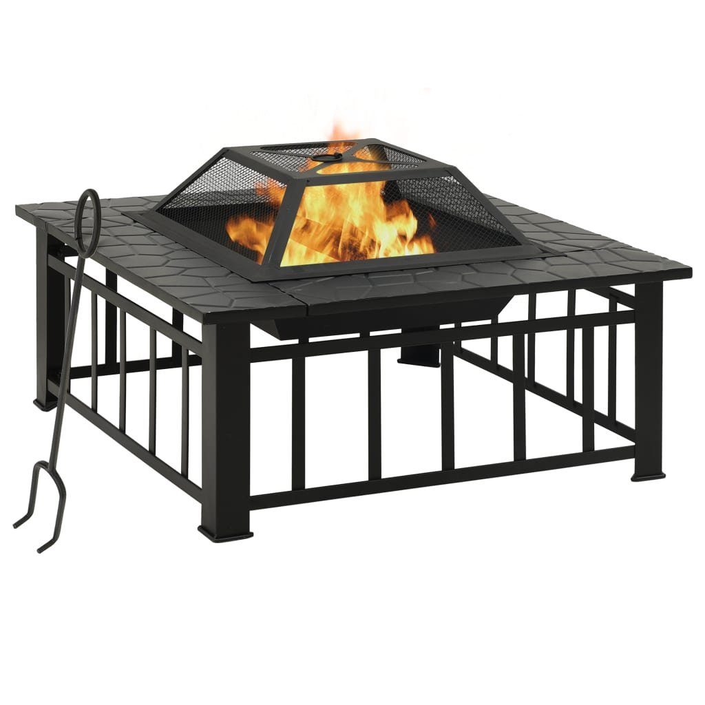 vidaXL Feuerstelle Feuerkorb mit Schürhaken 79x79x46,5 cm XXL Stahl