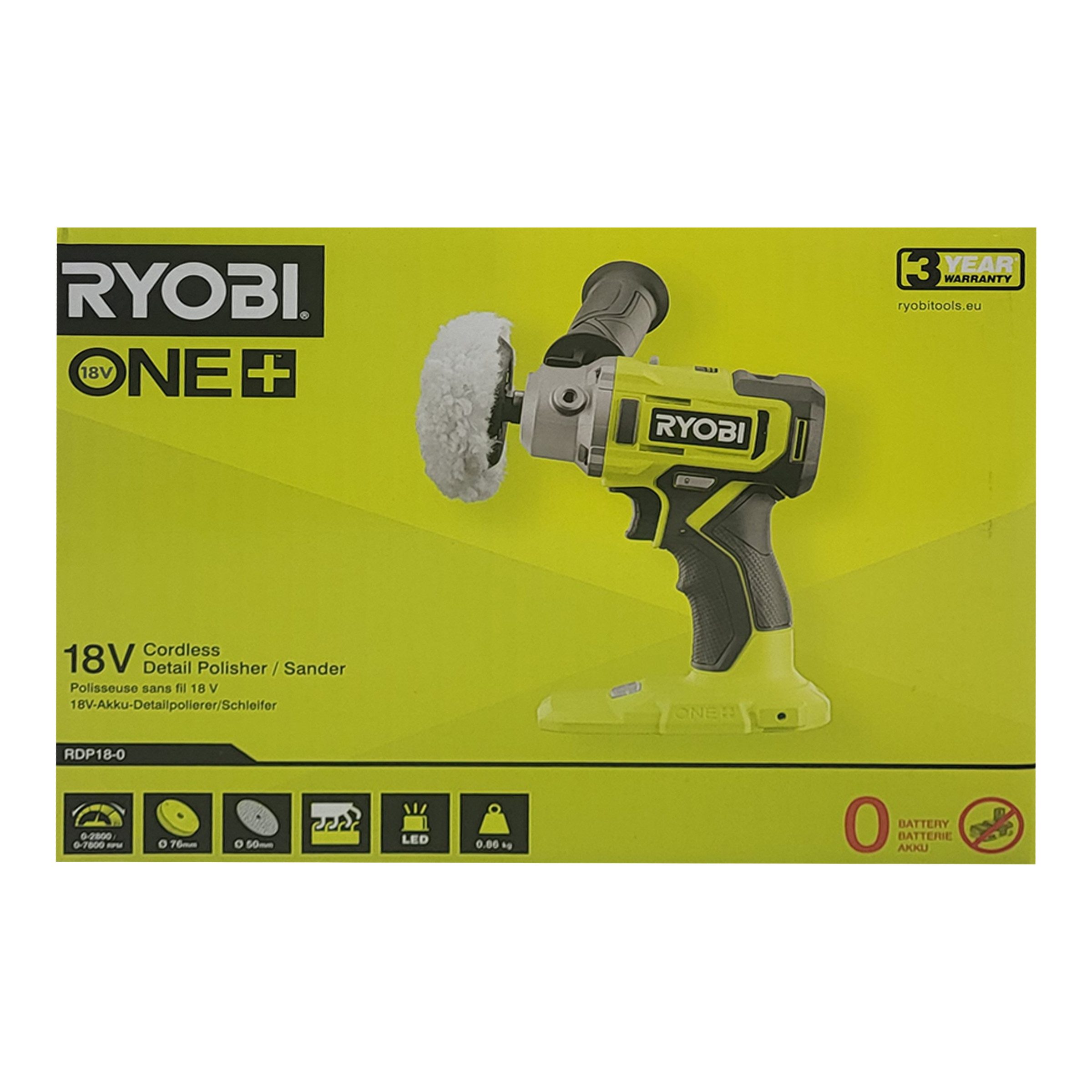 Ryobi Akku-Exzenterschleifer Ryobi RDP18-0 - Akku-Poliermaschine 18 V ONE+ (ohne Akku), (1 tlg)
