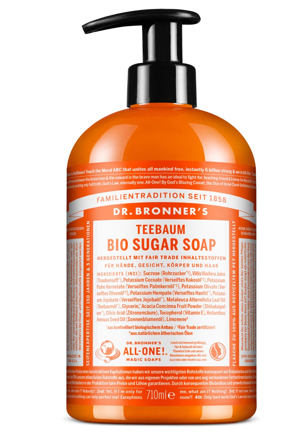 Dr. Bronners Flüssigseife Teebaum, 1-tlg., Sugar Soap Naturseife 710 ml