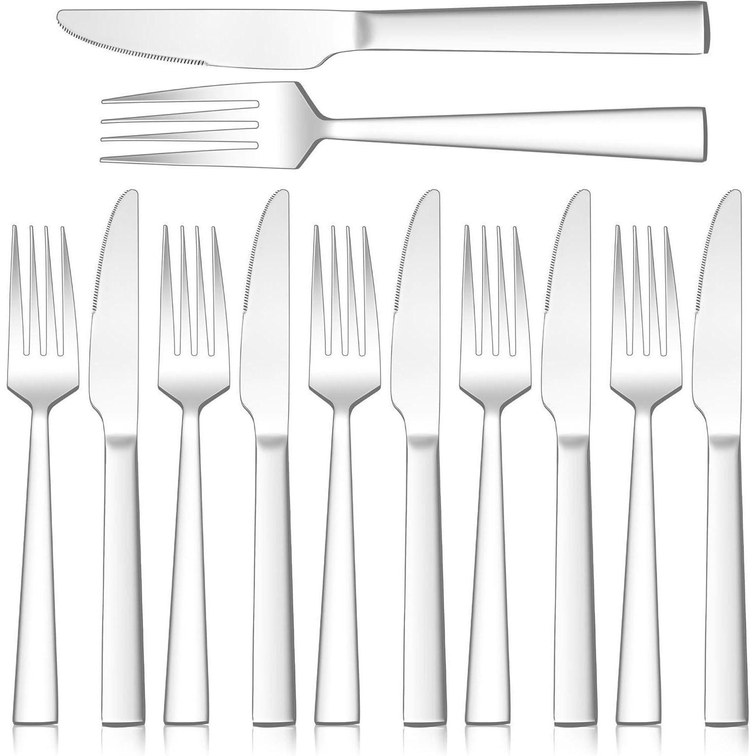 LuxusKollektion Steakbesteck Steakbesteck Edelstahl 6 Personen 12 Quadratischer Griff