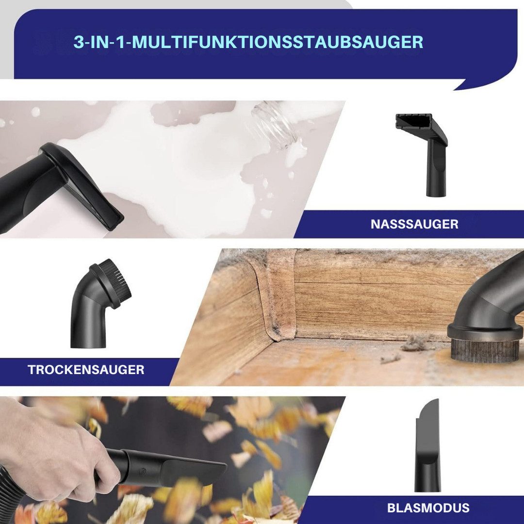 Diyarts Nass-Trocken-Akkusauger TMV053, 200,00 W, Beutellos, 3-in-1Saugen, Blasen 200W, 8,5 kpa HEPA 99,97%5,2 kg leicht Zubehör