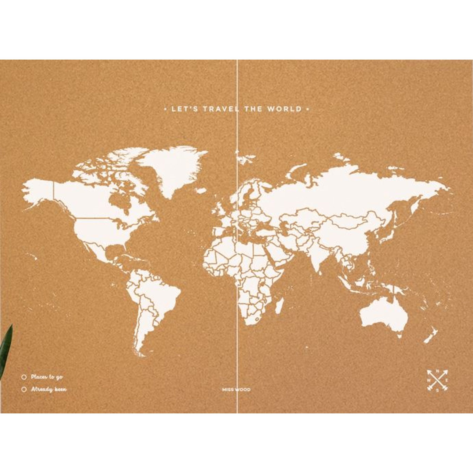 Miss Wood Wandbild Miss Wood Weltkarte Woody Map Natural Cork XXL white