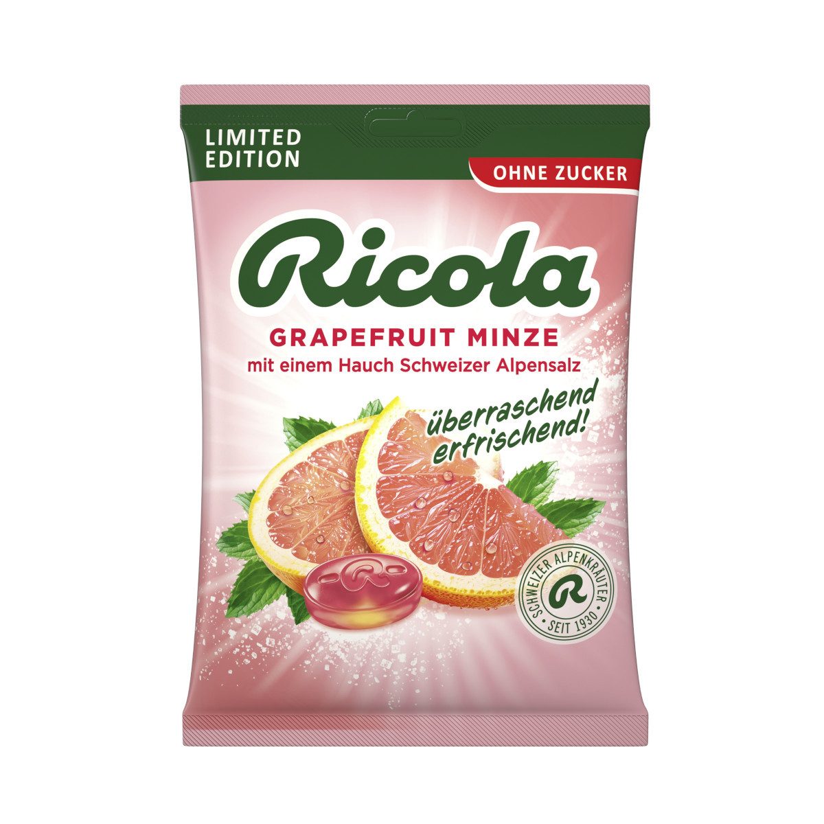 RICOLA Süßigkeit, Ricola Salted Grapefruit Minze Kräuterbonbon ohne Zucker 68g