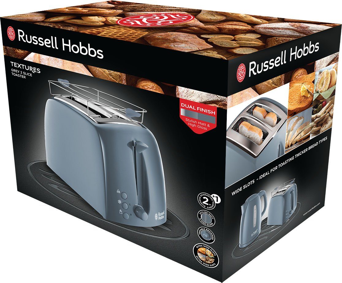 Image of RUSSELL HOBBS Toaster Textures Grey 21644-56, 2 kurze Schlitze, für 2 Scheiben, 850 W