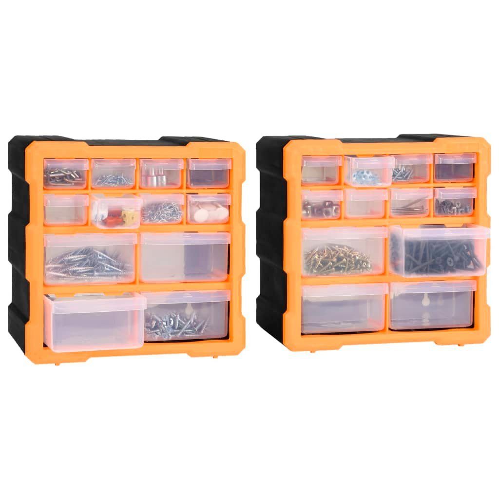 vidaXL Werkzeugbox Multi-Schubladen-Organizer St) und (1 Orange cm Schwarz Schubladen 26,5x16x26 2 Stk. 12