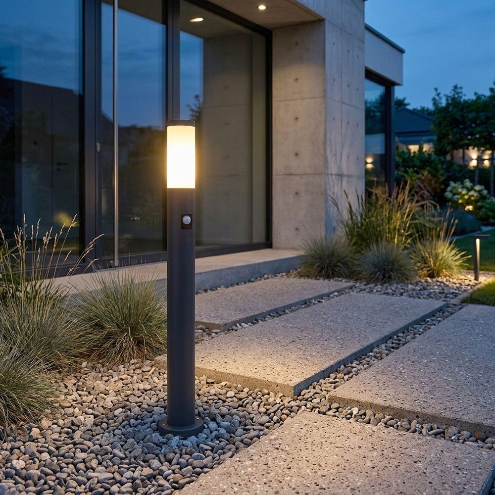 GLOBO LIGHTING Pollerleuchte, Leuchtmittel nicht inklusive, Gartenlampe mit Bewegungsmelder anthrazit Gartenstehlampe Edelstahl