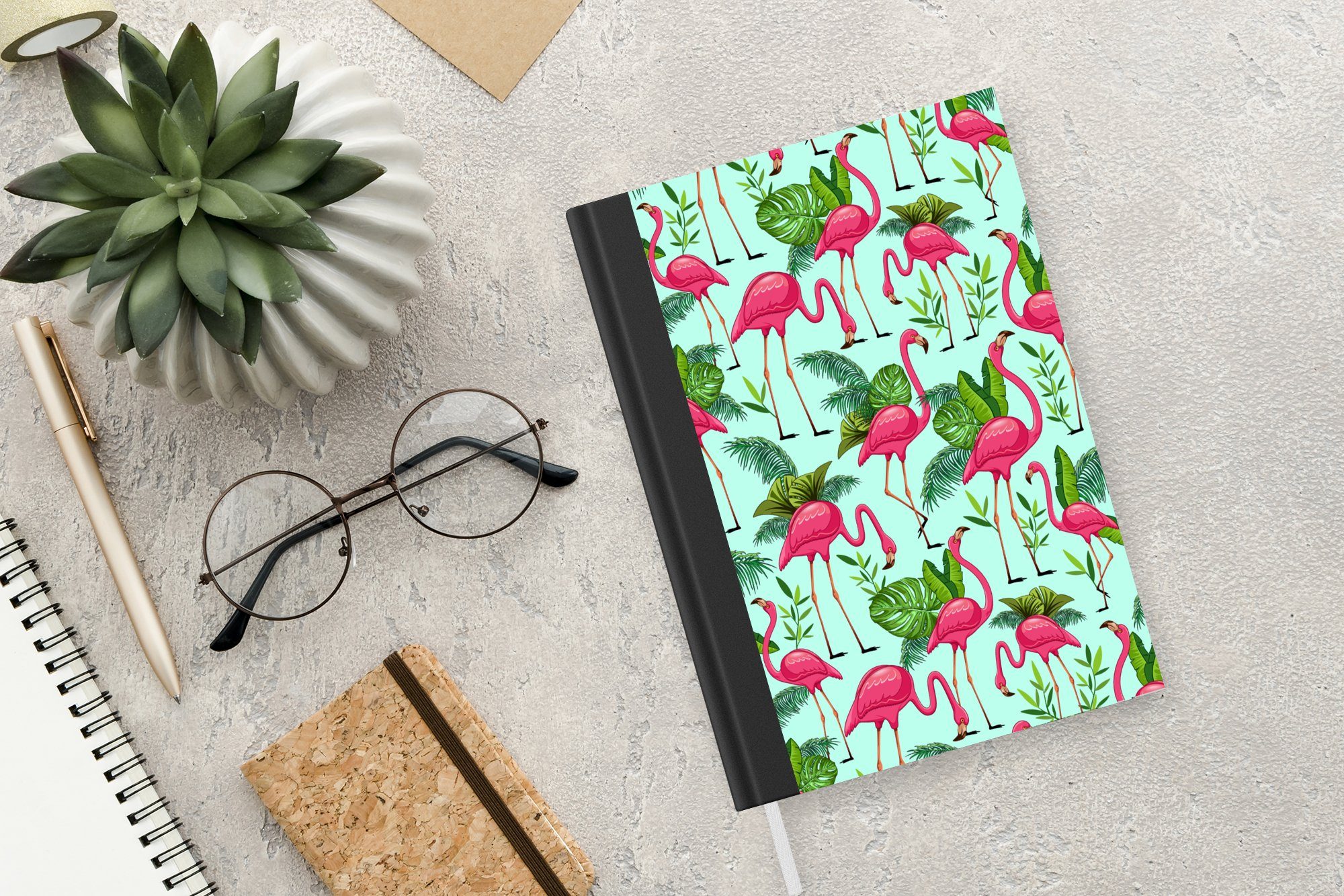 MuchoWow Notizbuch Flamingo Notizheft, Merkzettel, Haushaltsbuch Muster, 98 Dschungel - - Tiere Journal, A5, - Tagebuch, Seiten