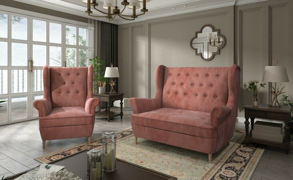JVmoebel Sofa Graue Chesterfield Couch Polster 2+1 Sitzer Polstermöbel Sofagarnitur, Made in Europe Rosa