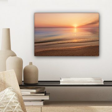 OneMillionCanvasses® Leinwandbild Strand - Meer - Rosa - Sonnenuntergang, (1 St), Wandbild Leinwandbilder, Aufhängefertig, Wanddeko, 30x20 cm