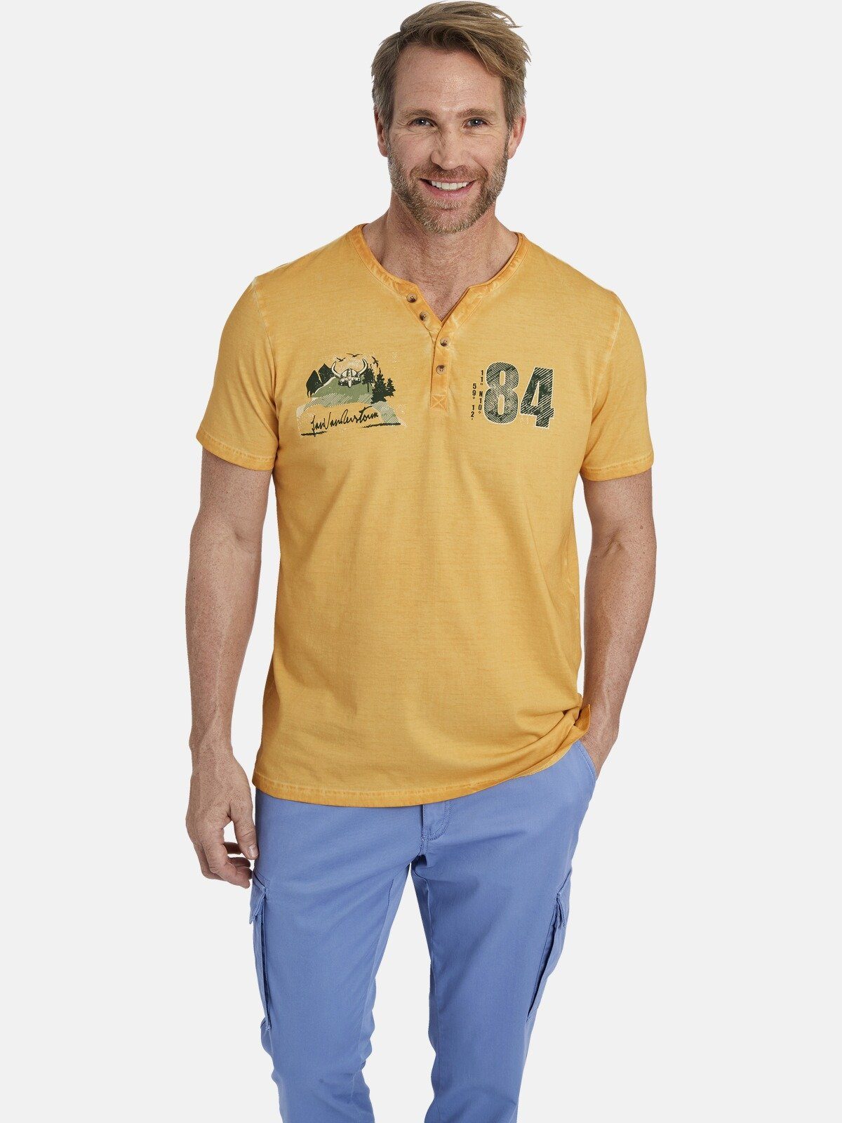 Jan Vanderstorm T-Shirt NILMER knöpfbarer Serafinoausschnitt | T-Shirts